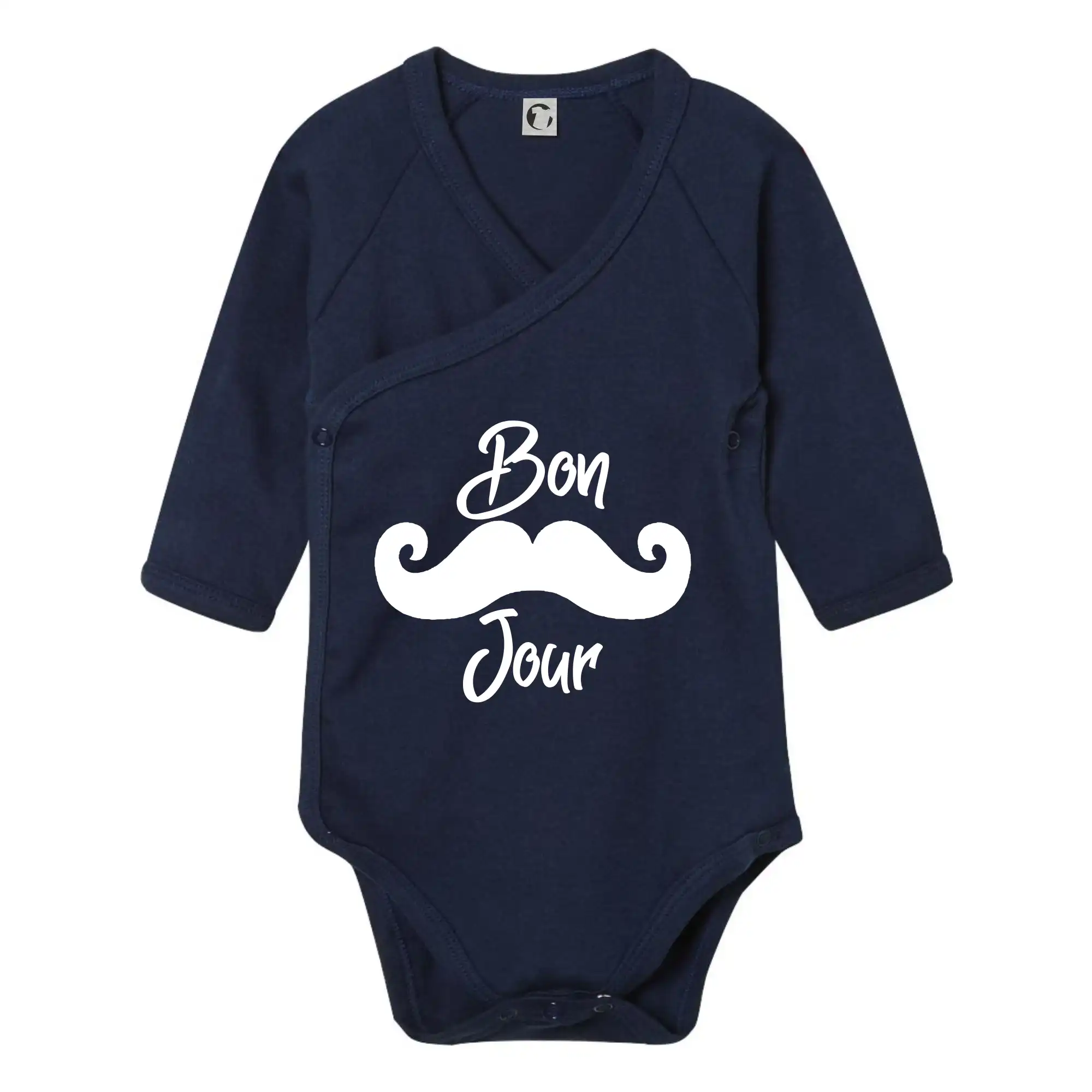 Tričká s fúzikmi - Mustache Bon Jour - Body zavinovacie s dlhým rukávom