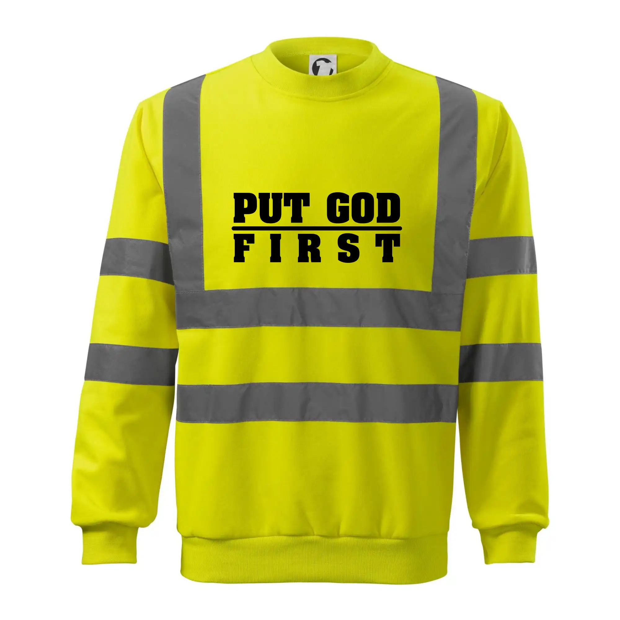 Put God first hrubý nápis - Reflexná mikina