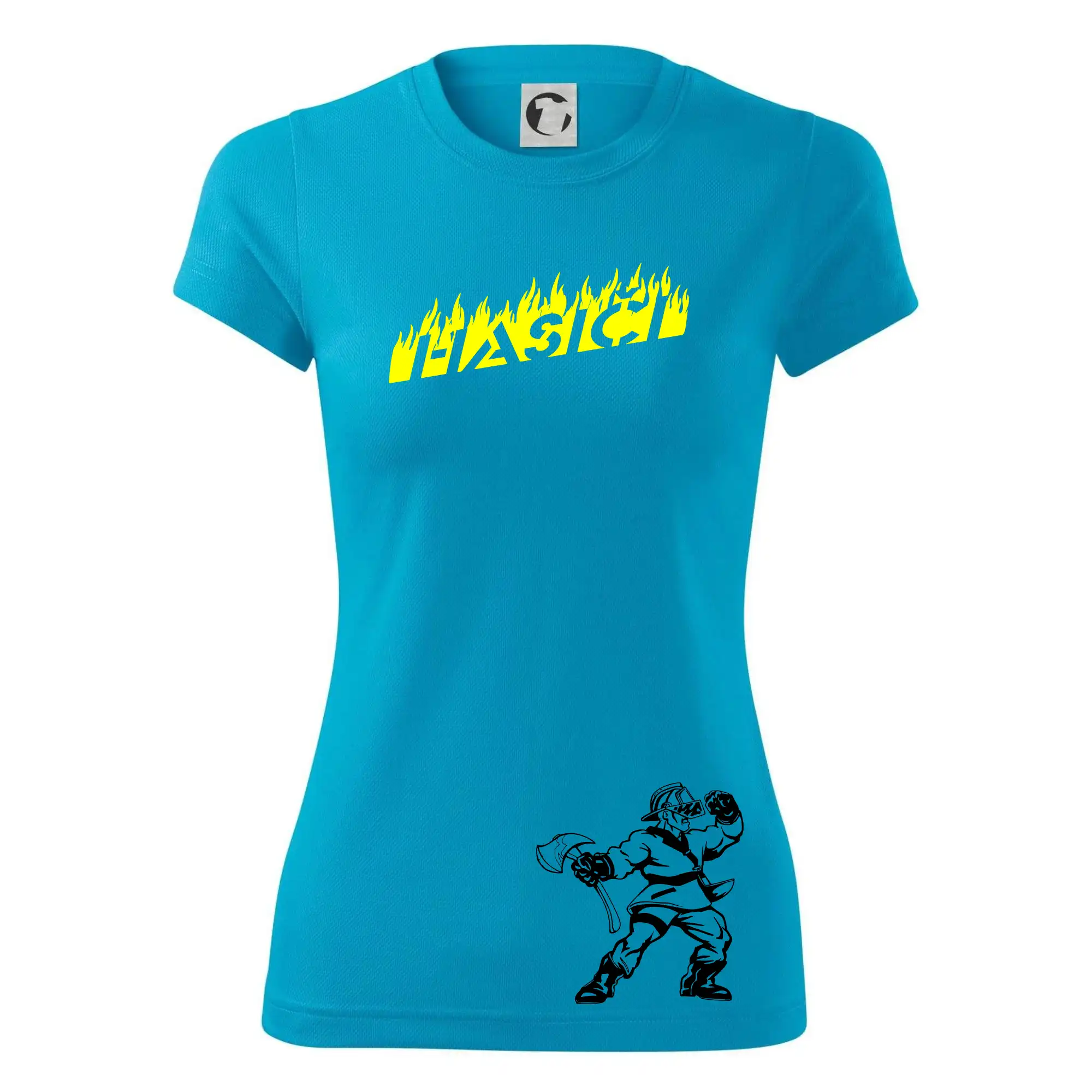 Originálne tričká pre hasičov - Hasič stojaci - nápis hasiči - Veľký nápis na chrbte - Dámske Fantasy športové (dresovina)