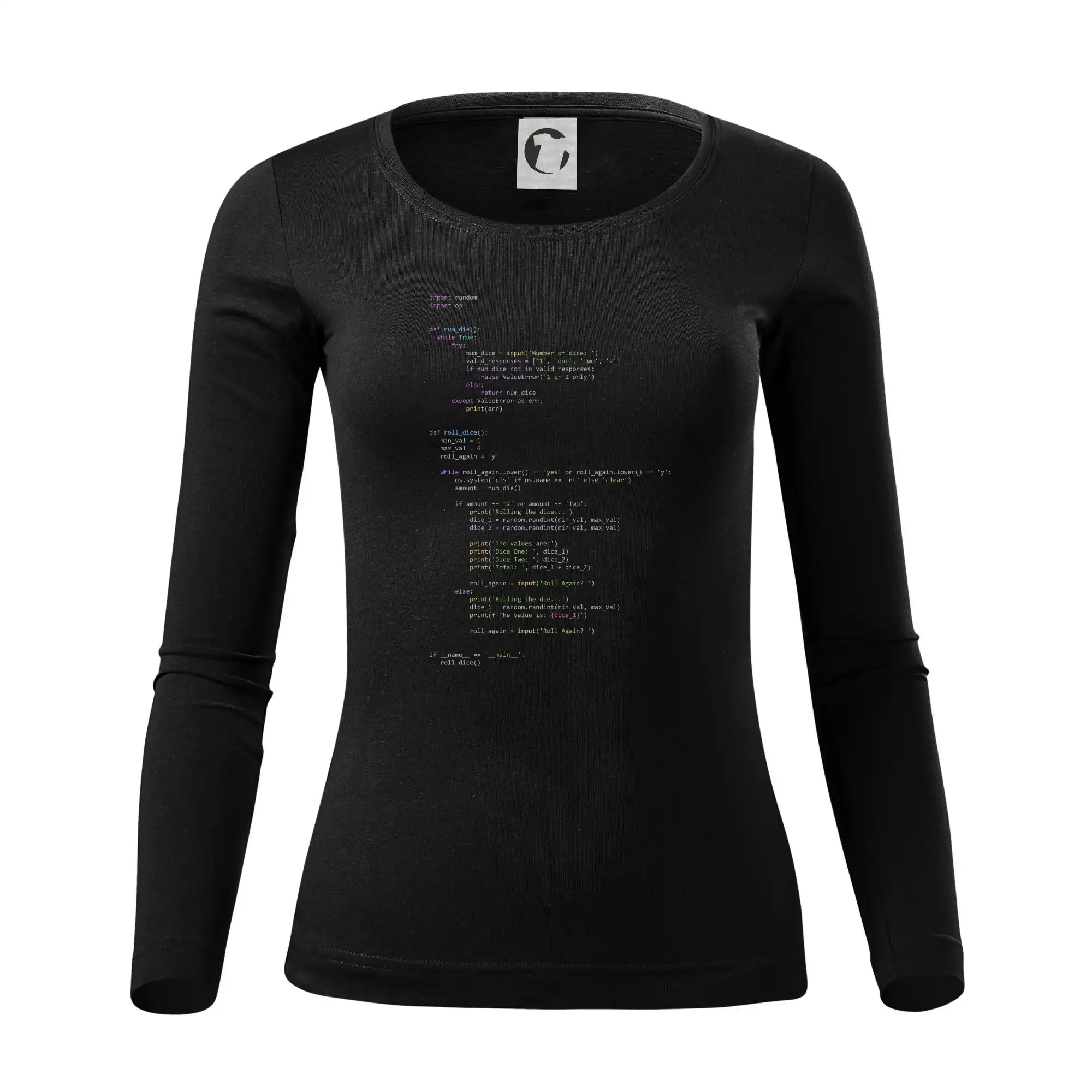 Tričká pre ajťákov - Python Generátor hodu kockou - Dámske tričko FIT-T LS - zužené
