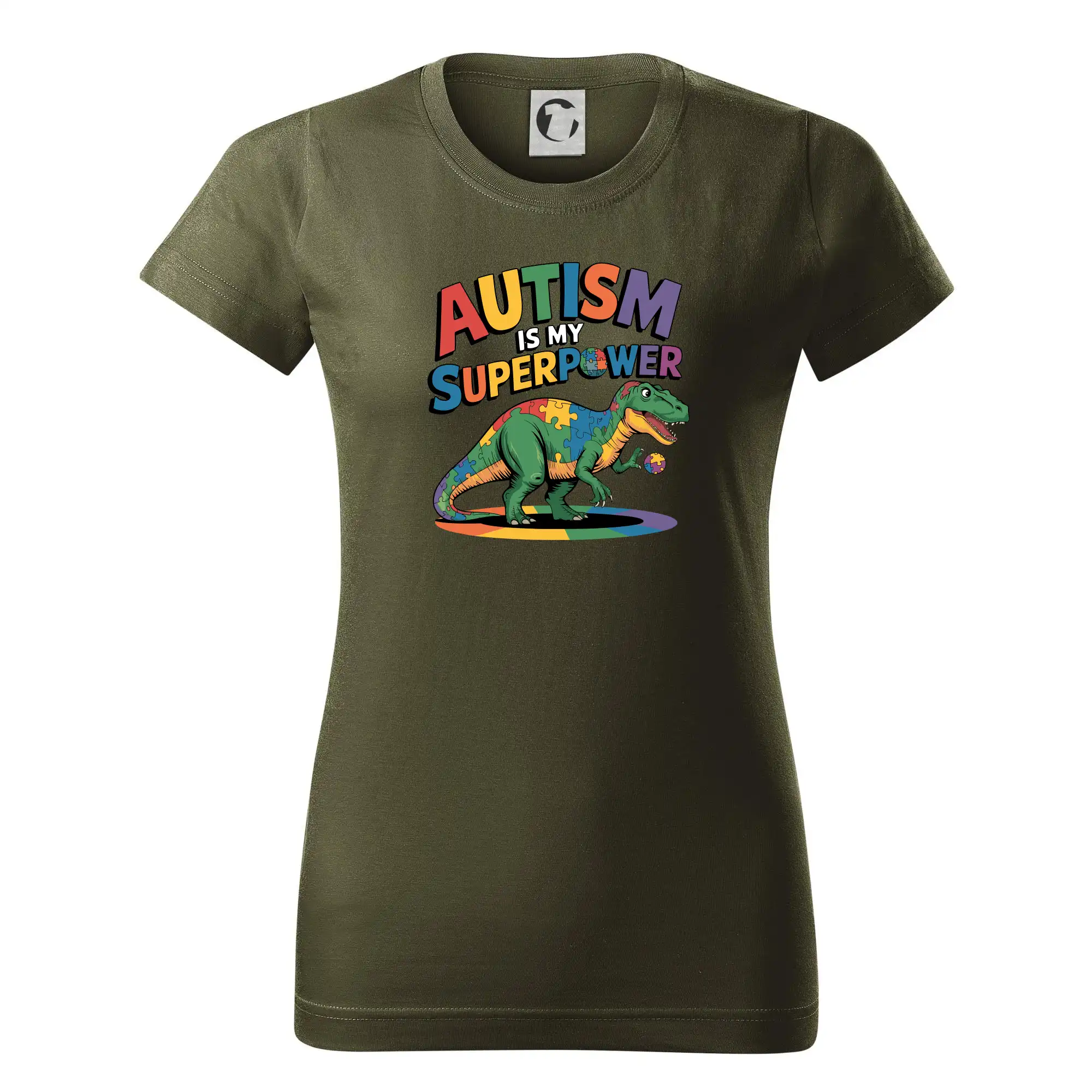 Tričká a mikiny pre autistov - Stojící Rex Autism is my superpower - Dámske tričko basic - ľahko voľnejšie a dlhšie