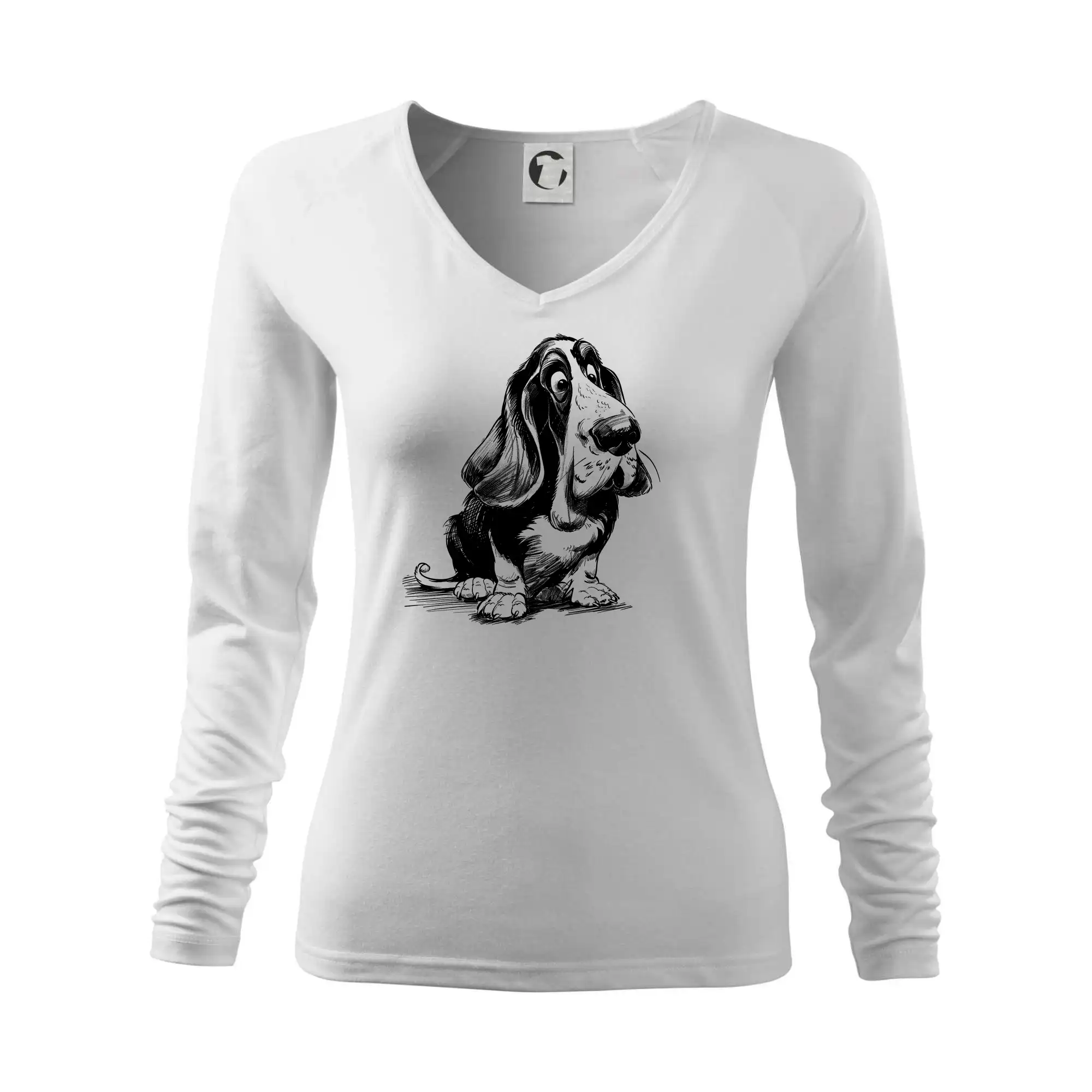 Baset na tričku - Čiernobiela karikatúra baset - Tričko dámske Elegance