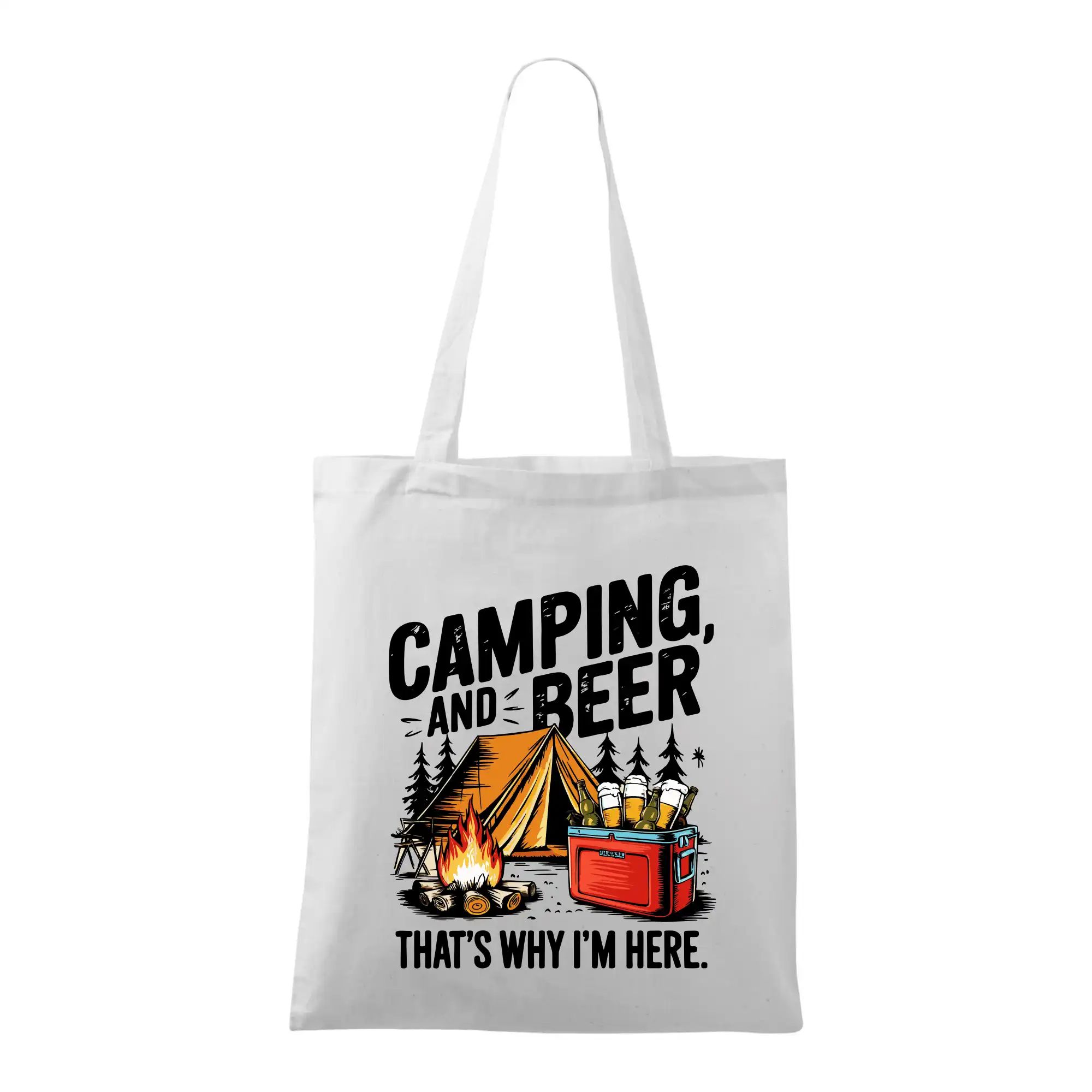 Černý nápis nápis Camping and beer