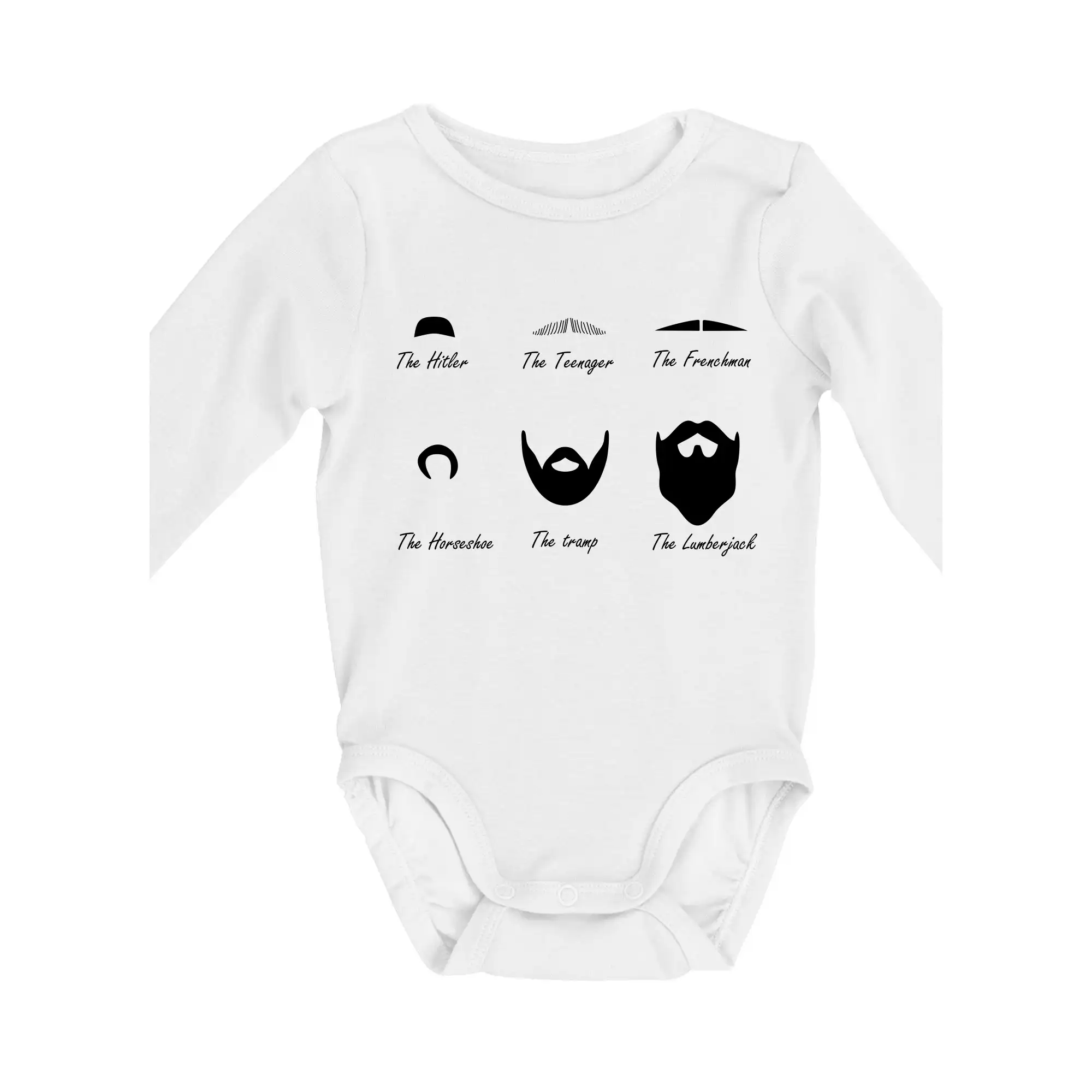Tričká s fúzikmi - Mustache types of mustache - Body dojčenské s dlhým rukávom