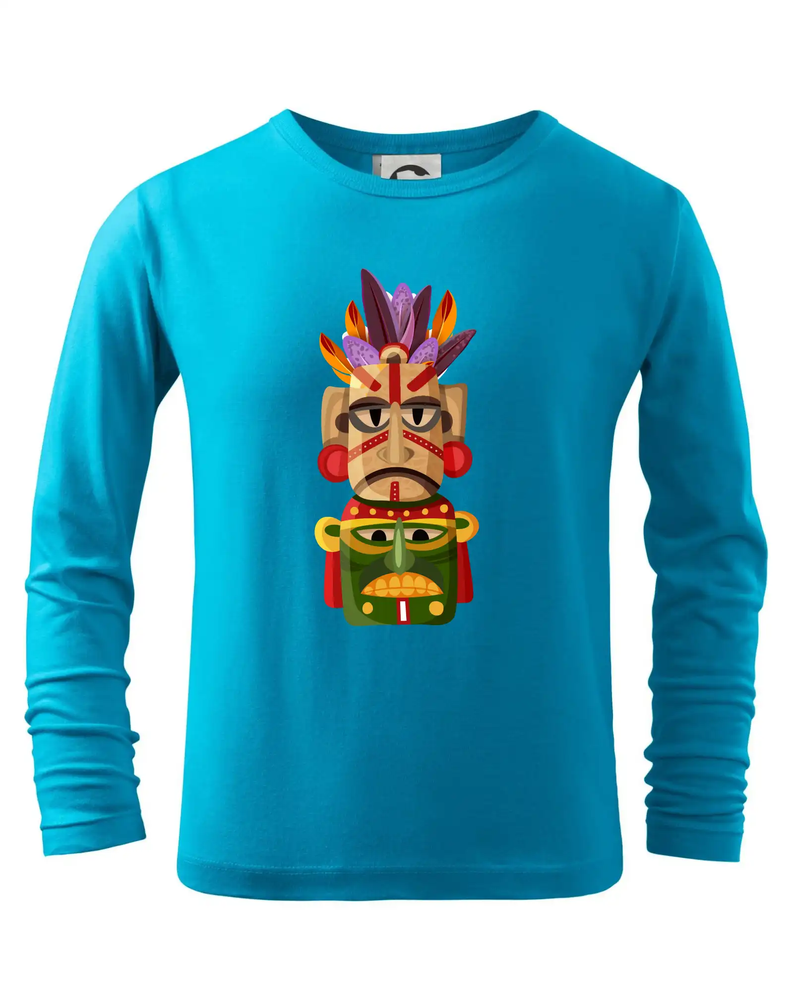 Mayovia / Aztékovia na tričku - Mayová maska s perím - Tričko detské Long Sleeve