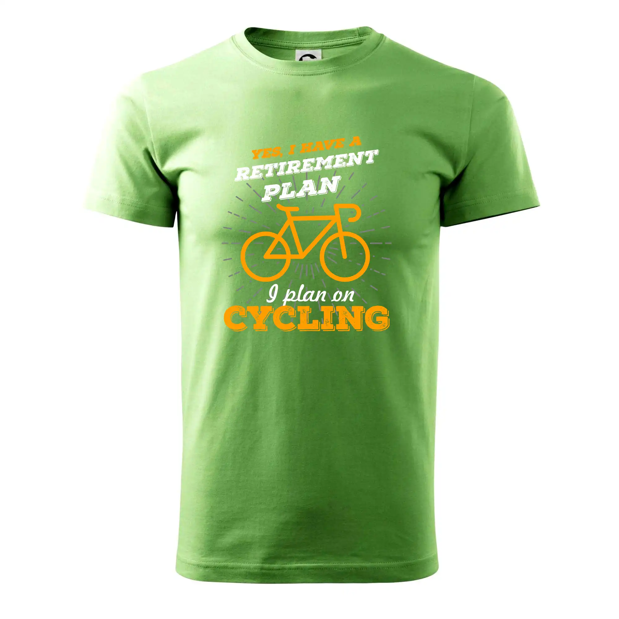 Tričko ako darček pre cyklistu - Oranžové koleso - Yes, I have a retirement plan, Aj plan on cycling - Pánske tričko nižšej gramáže