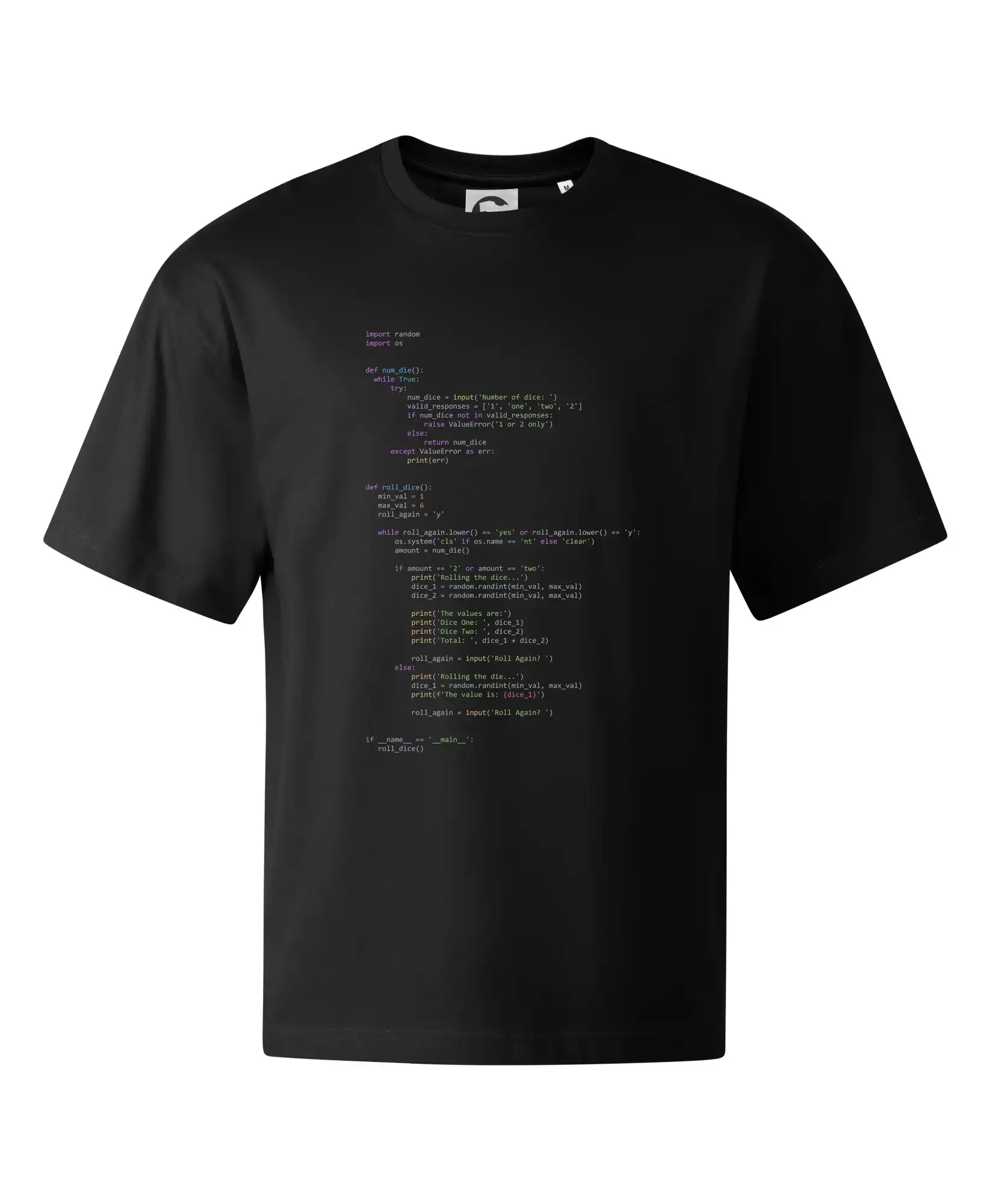 Tričká pre ajťákov - Python Generátor hodu kockou - Stage unisex - OVERSIZE