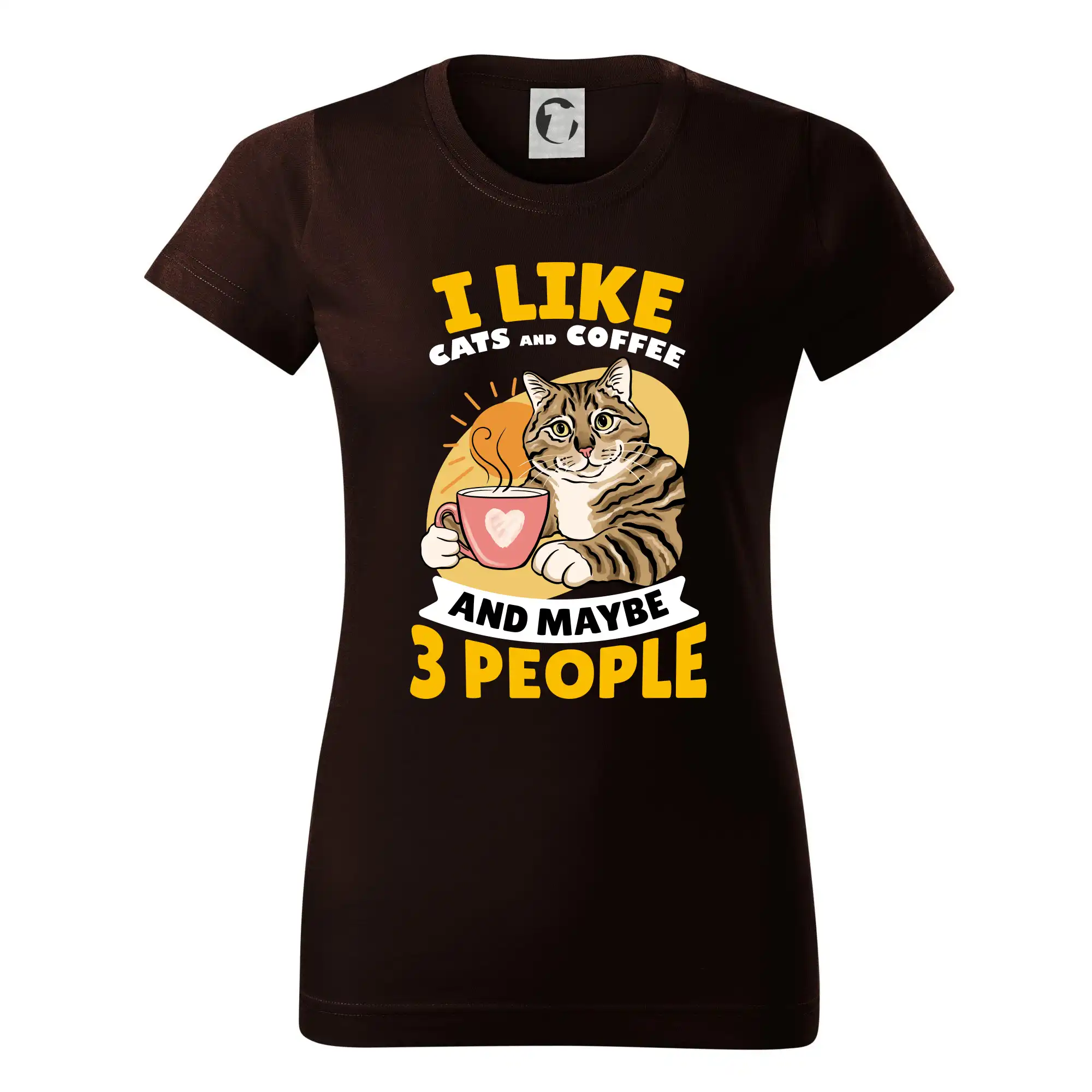 Vtipná tričká s mačkou - I like cats and coffee and maybe 3 people - Dámske tričko basic - ľahko voľnejšie a dlhšie