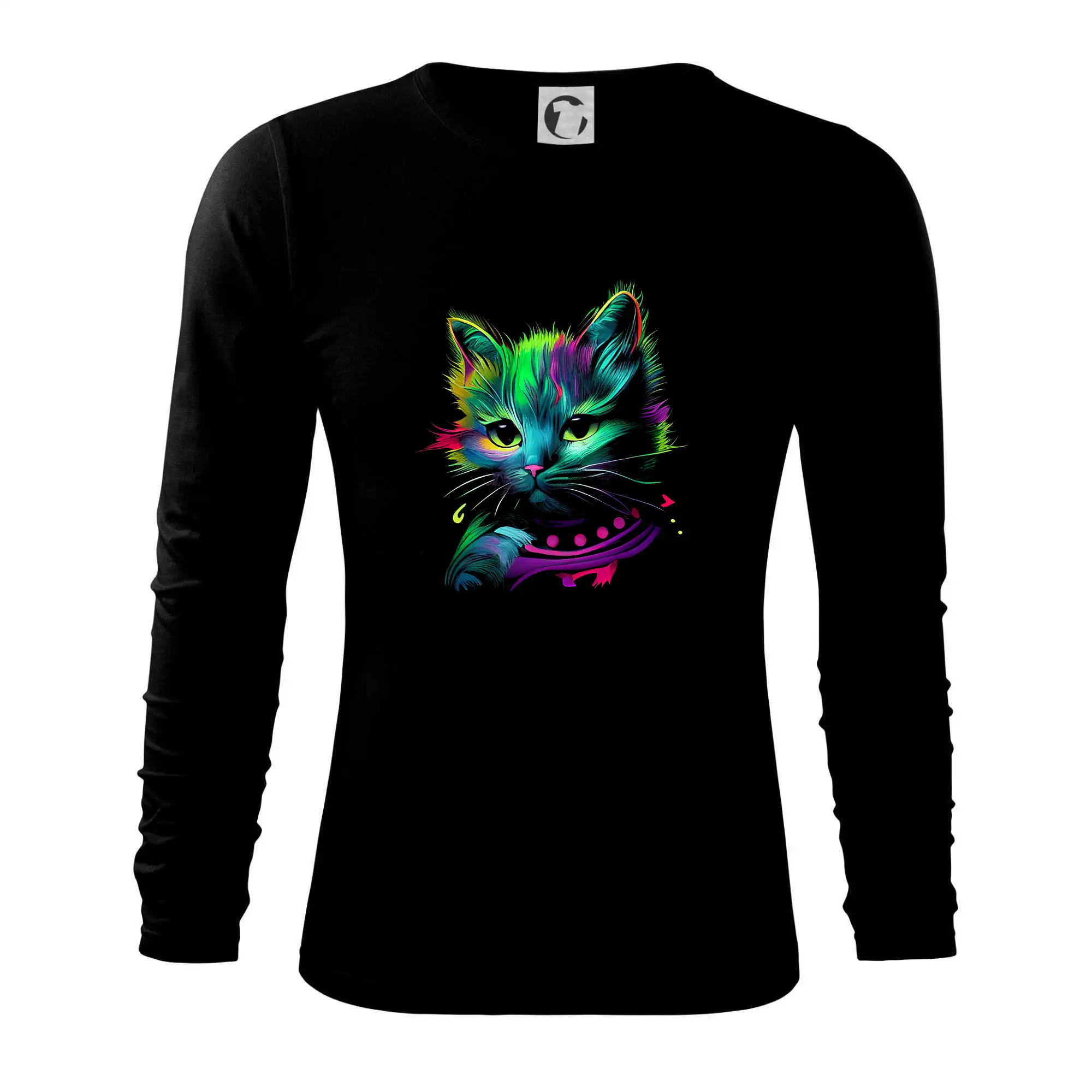 Vtipná tričká s mačkou - Kočka farebná se šálou - Tričko s dlhým rukávom FIT-T long sleeve