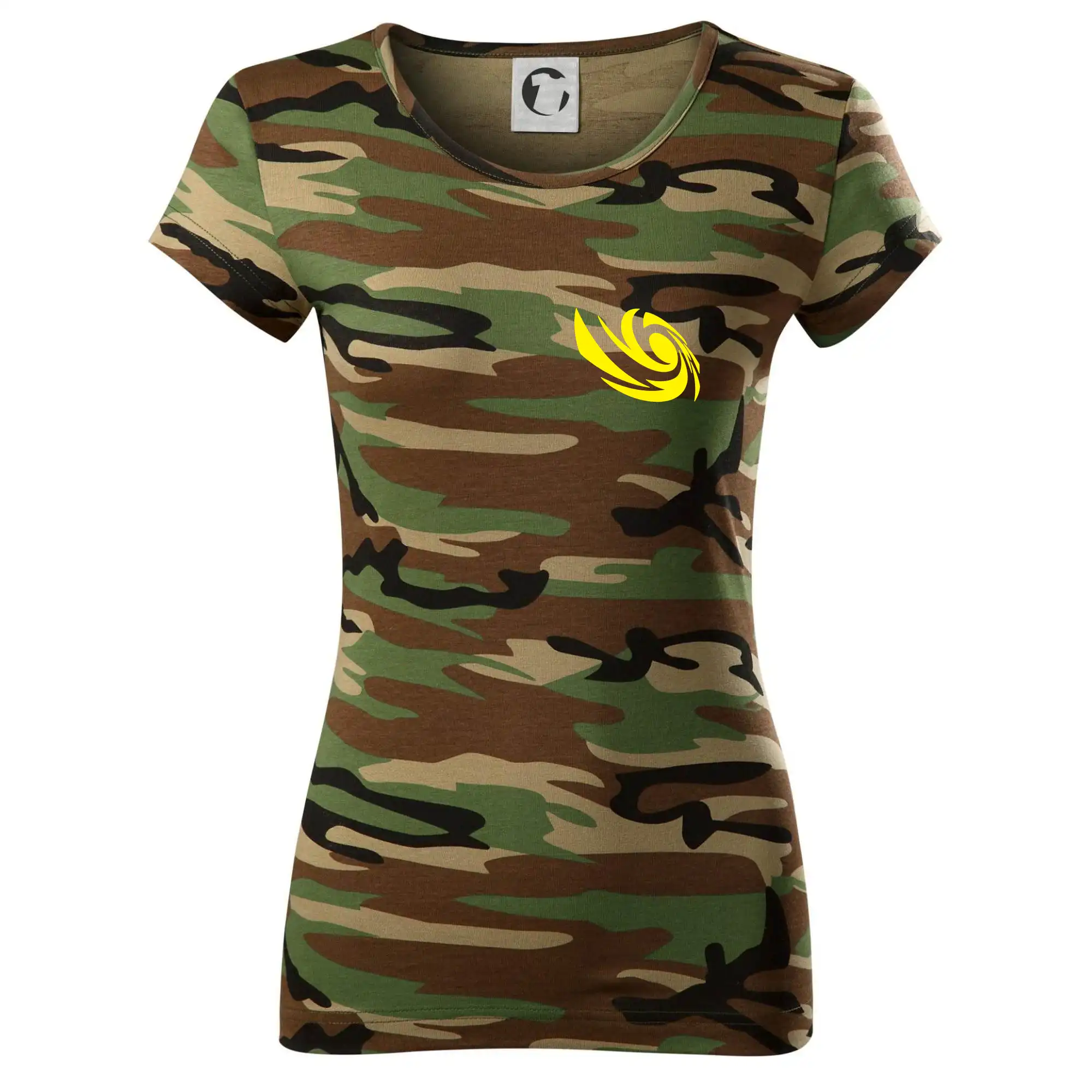 Tričká, mikiny a šiltovky pre Youtubery - Vortex logo na prsia - Dámske maskáčové tričko