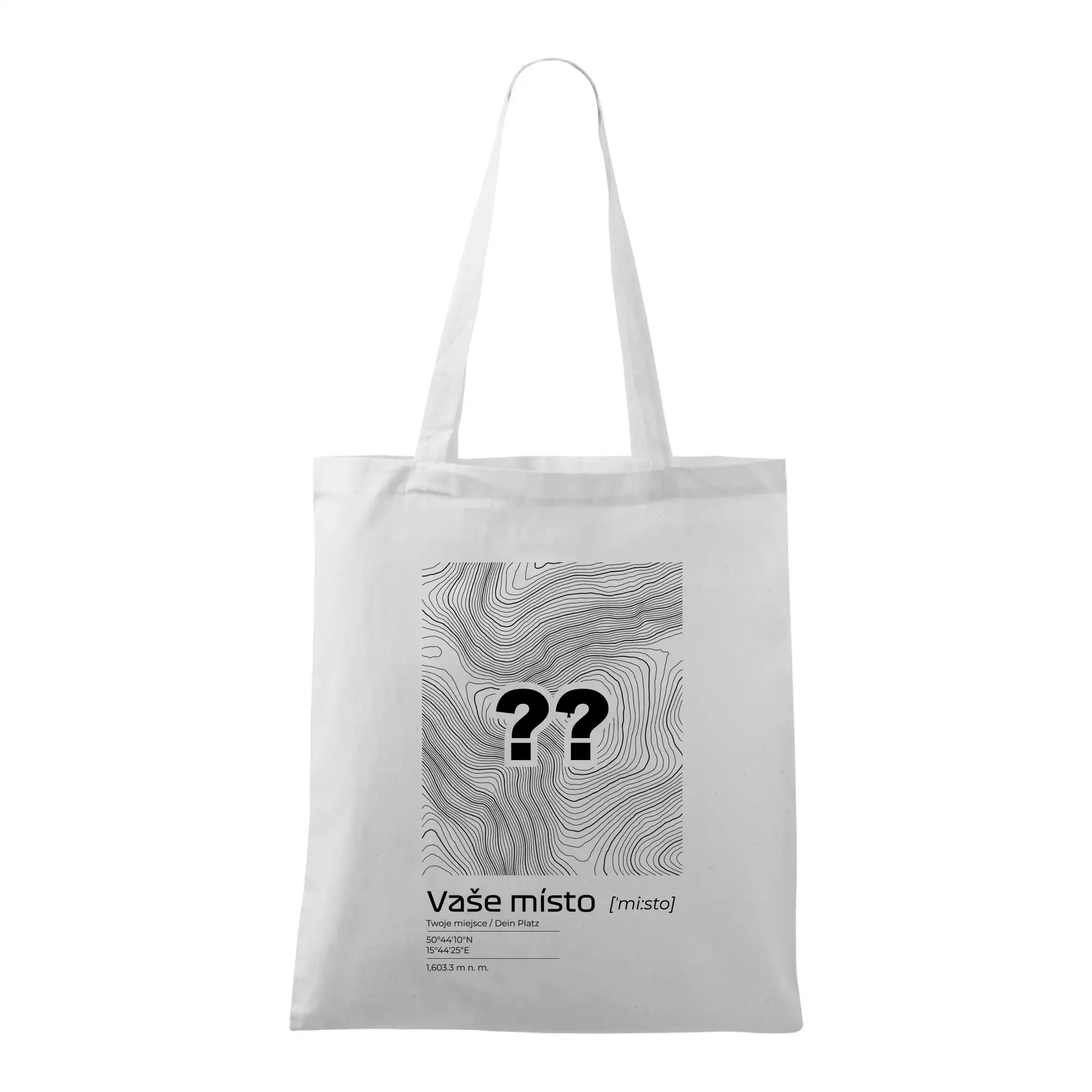 Tričká s vrstevnicami – originálne horské motívy - Vaše miesto - vrstevnice v obdĺžniku - Taška bavlnená