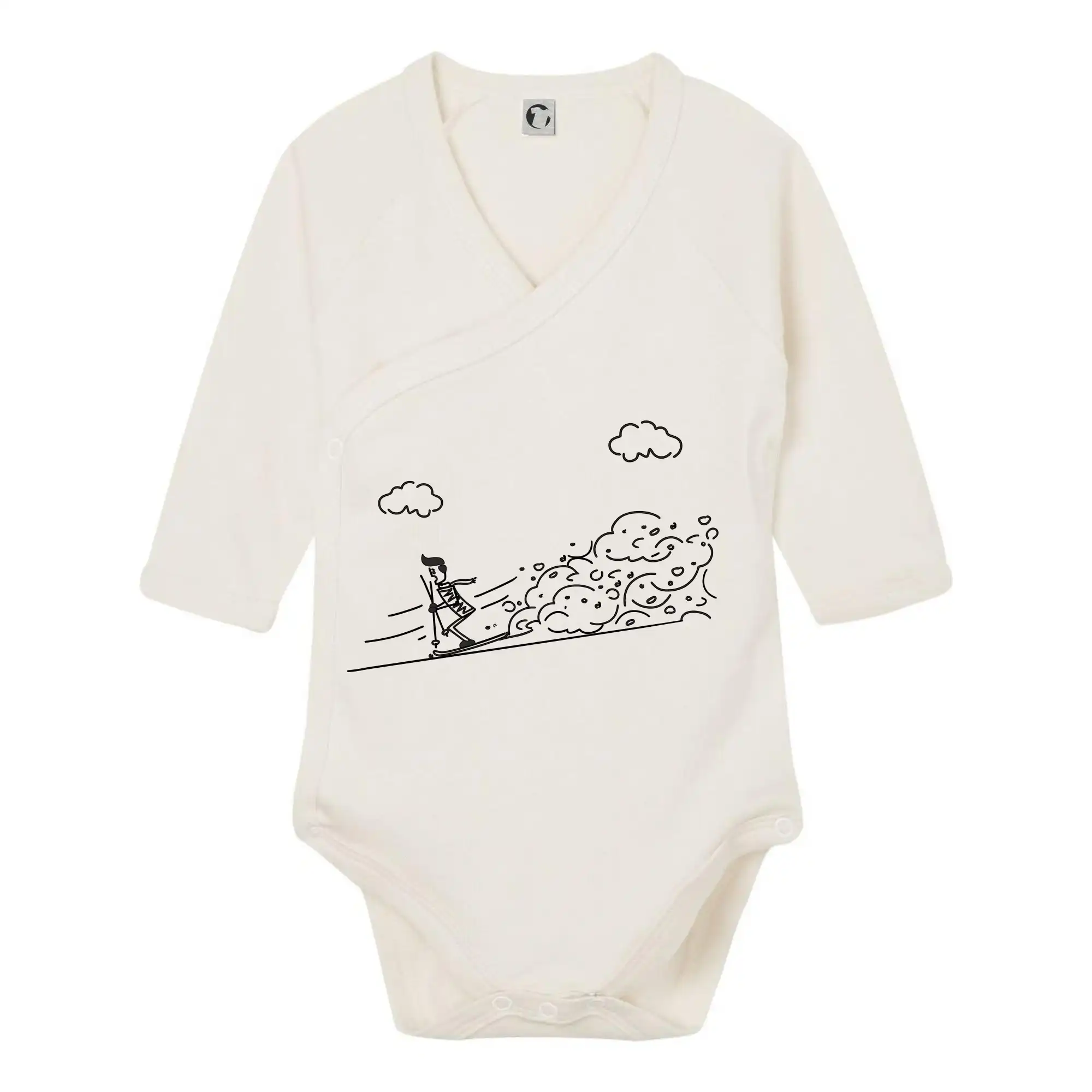 Lyže a Snowboard - Kreslený lyžiar na horách - Body zavinovacie s dlhým rukávom