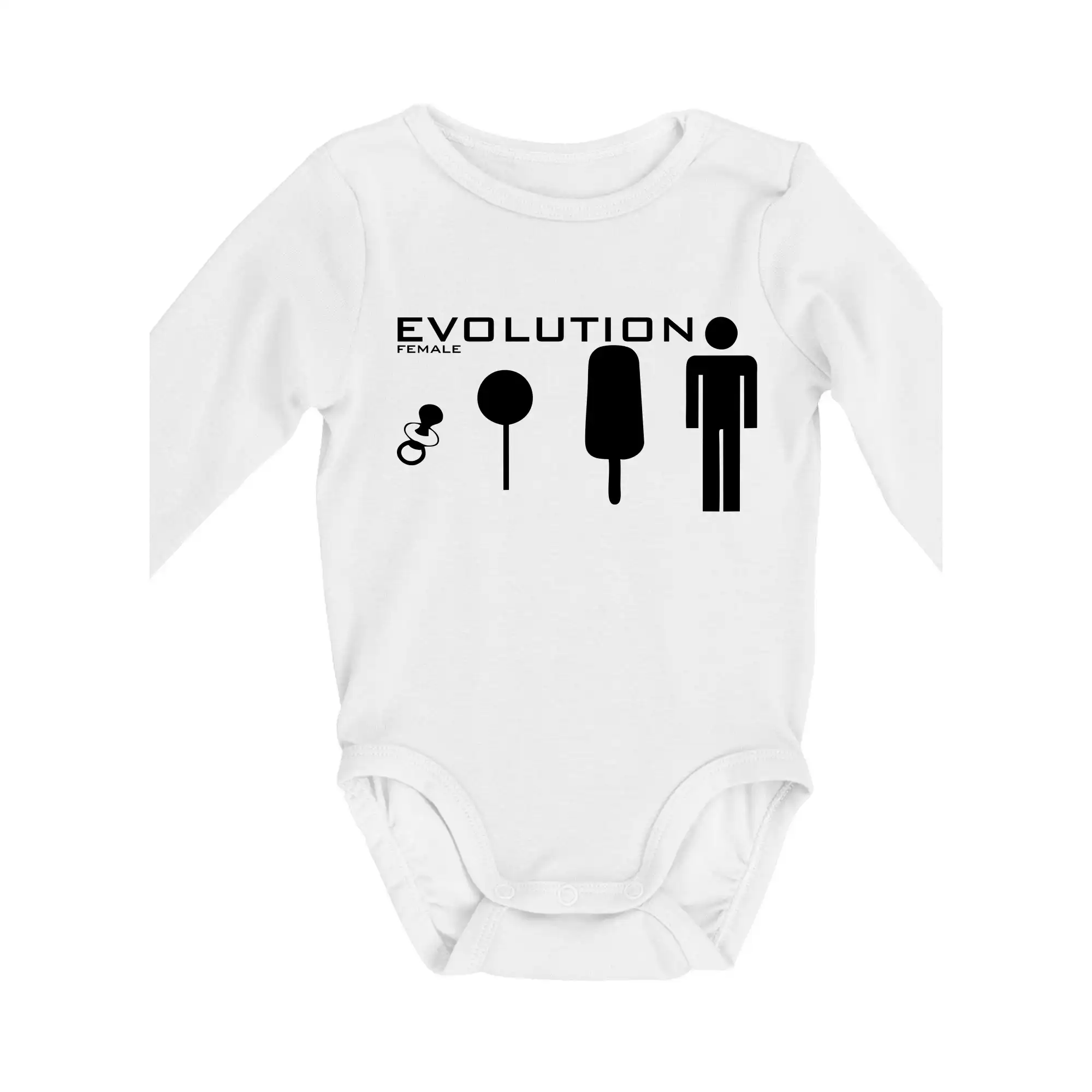 Tričká s potlačou evolúcia - Evolúcia ženy - Body dojčenské s dlhým rukávom