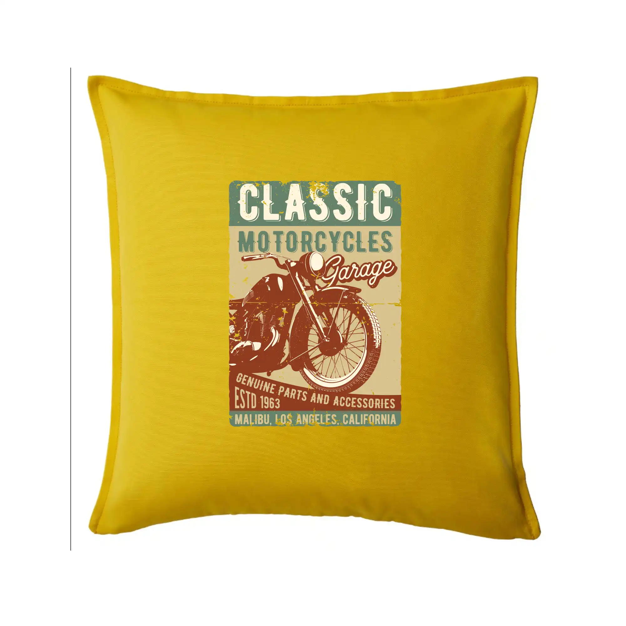 Tričká a mikiny s potlačou motoriek – pre pravých motorkárov - Moto garage malibu - Vankúš 50x50