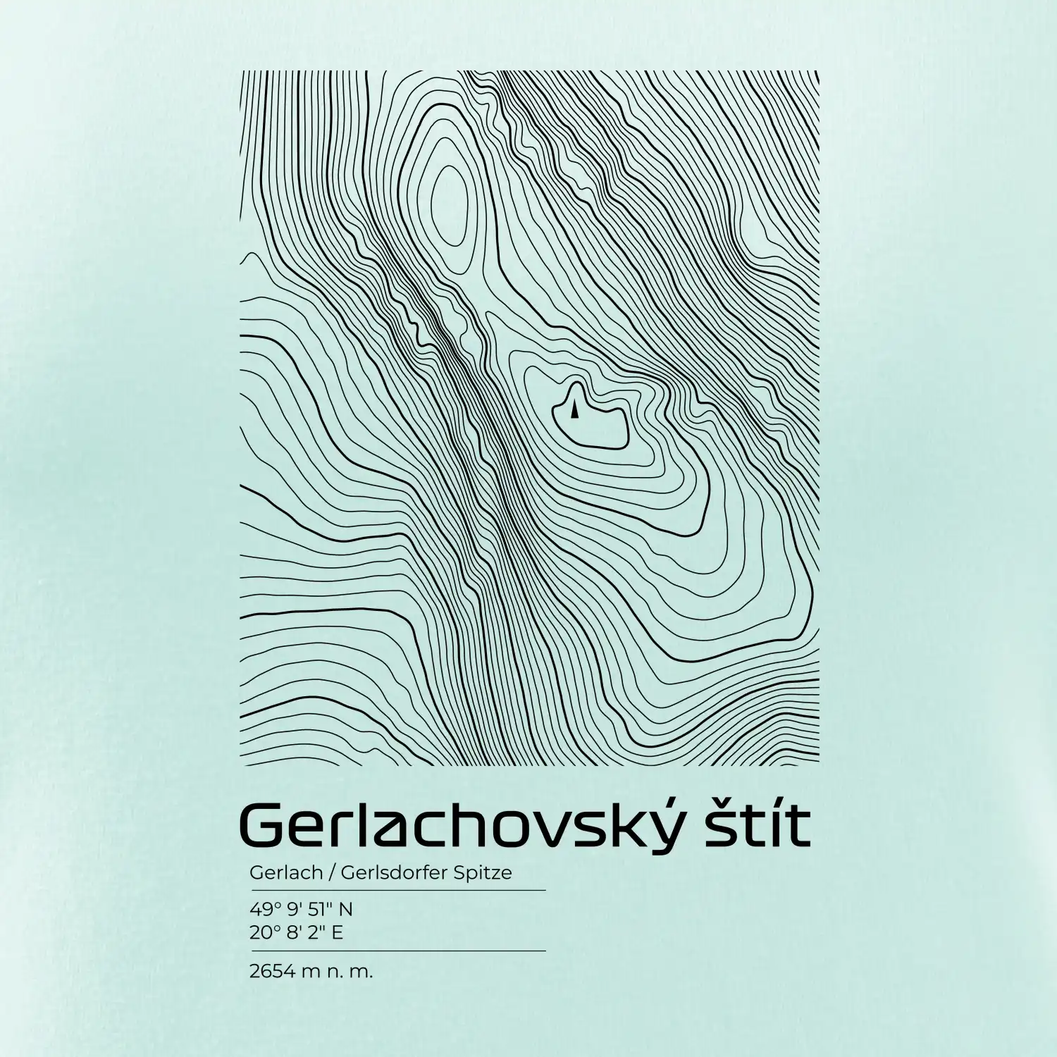 Gerlachovský štít - vrstevnice v obdélníku