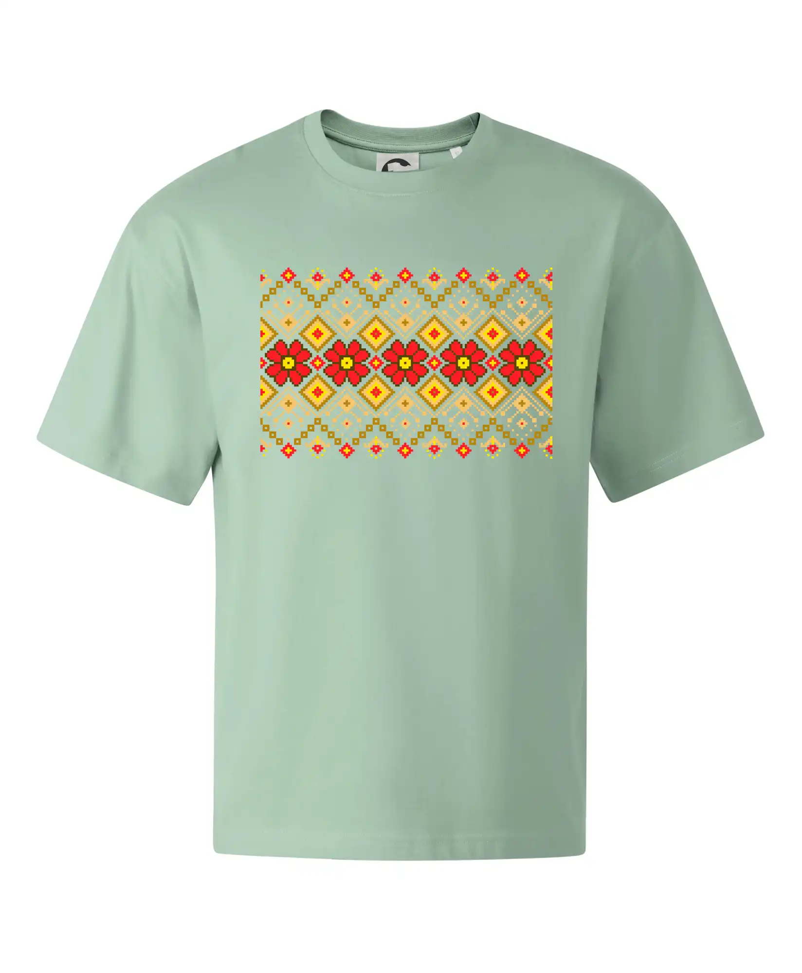 Tričká s vlajkou ukrajiny - Ukrajinský vzor - Červené kvety - Stage unisex - OVERSIZE