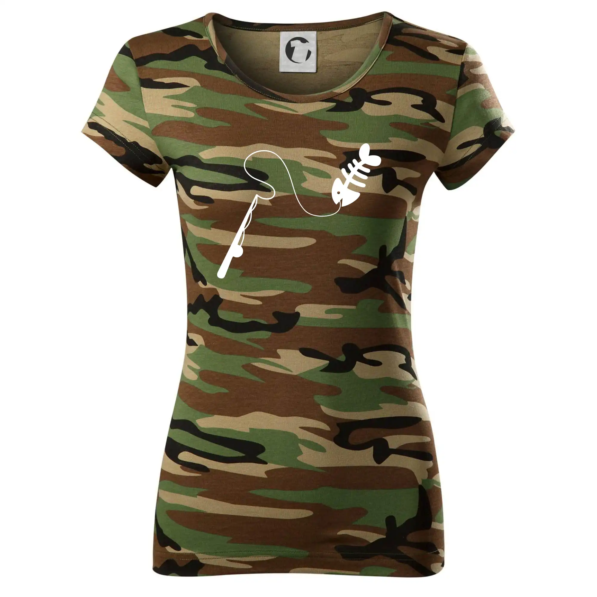 Tričká pre rybárov s potlačou - Rybárčenie - Prút - Dámske maskáčové tričko