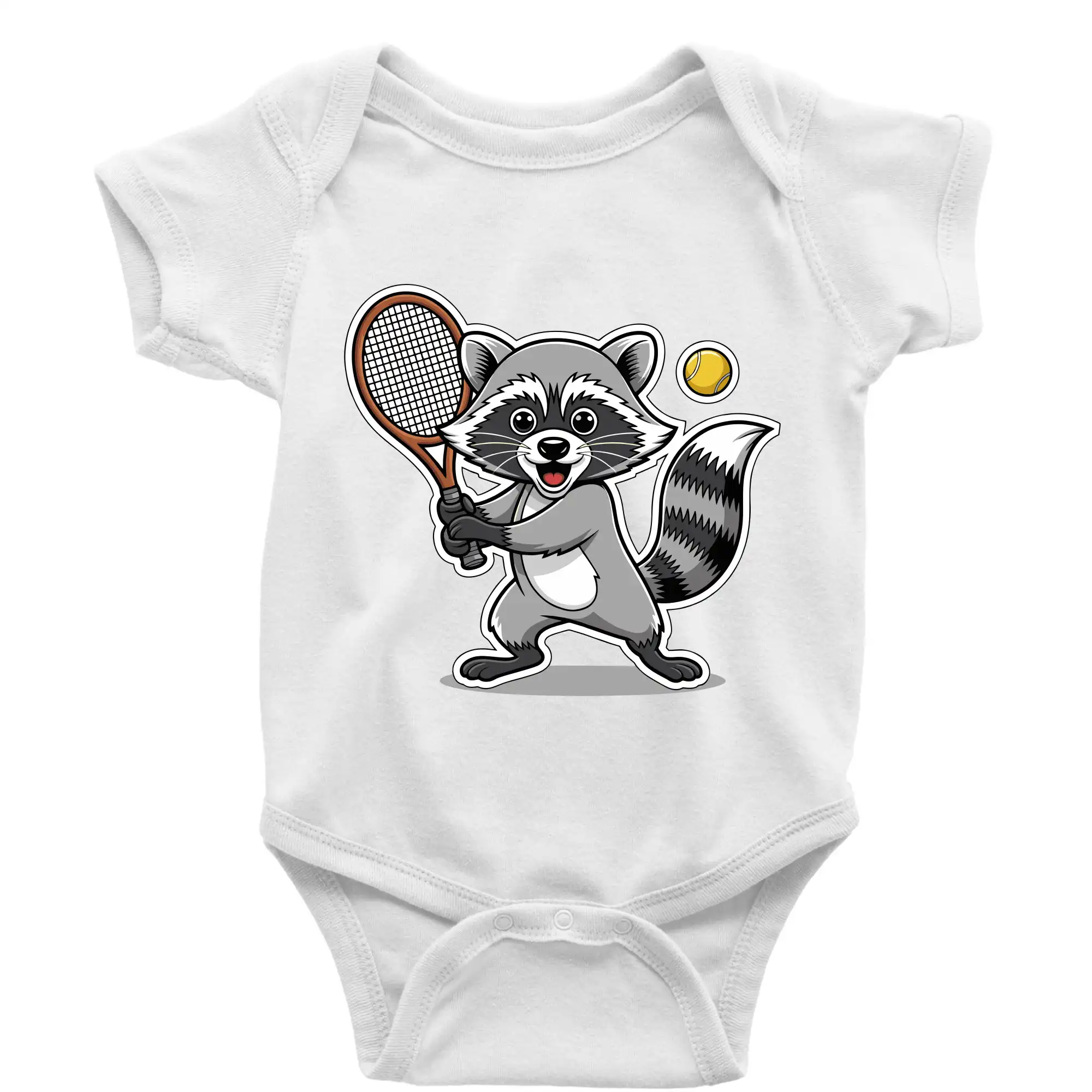 Tričká so zvieratami - Mýval hrá tenis kreslený - Body dojčenské s krátkym rukávom