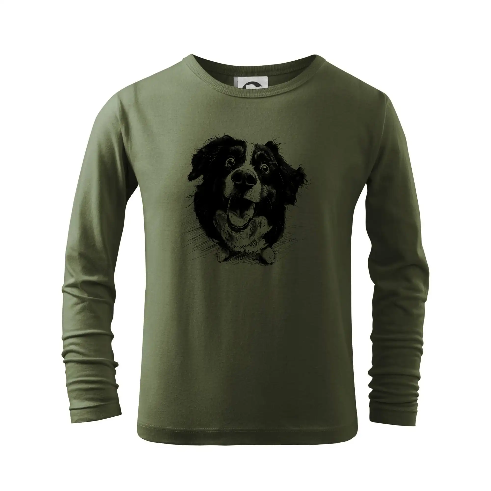 Bernský salašnícky pes na tričku - Čiernobiela karikatúra Bernský salašnícky pes - Tričko detské Long Sleeve