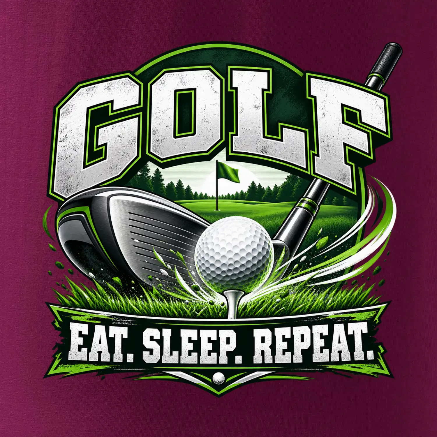 Golfová hůl s míčkem eat sleep repeat