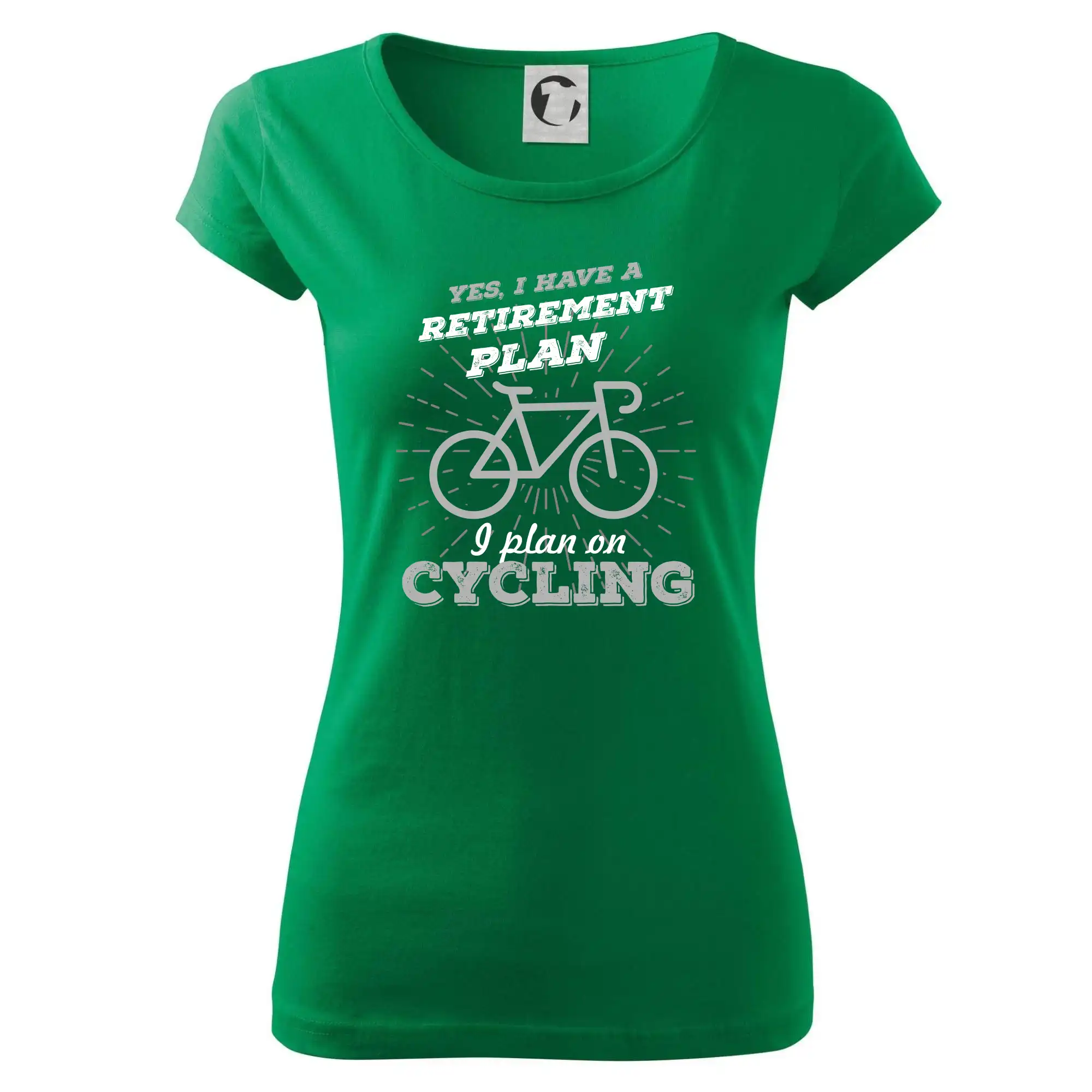 Tričko ako darček pre cyklistu - Sivý bicykel - Yes, I have a retirement plan, Aj plan on cycling - Dámske tričko Pure
