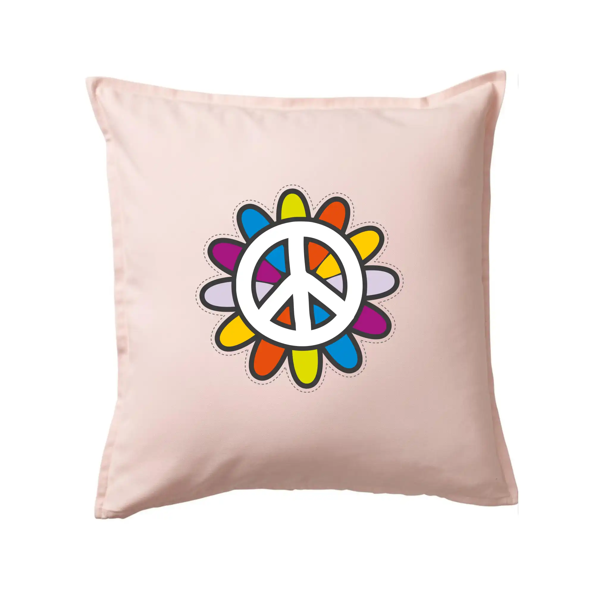 Tričká pre pohodový ľudí - Peace symbol s kreslenou kvetinou - Vankúš 50x50