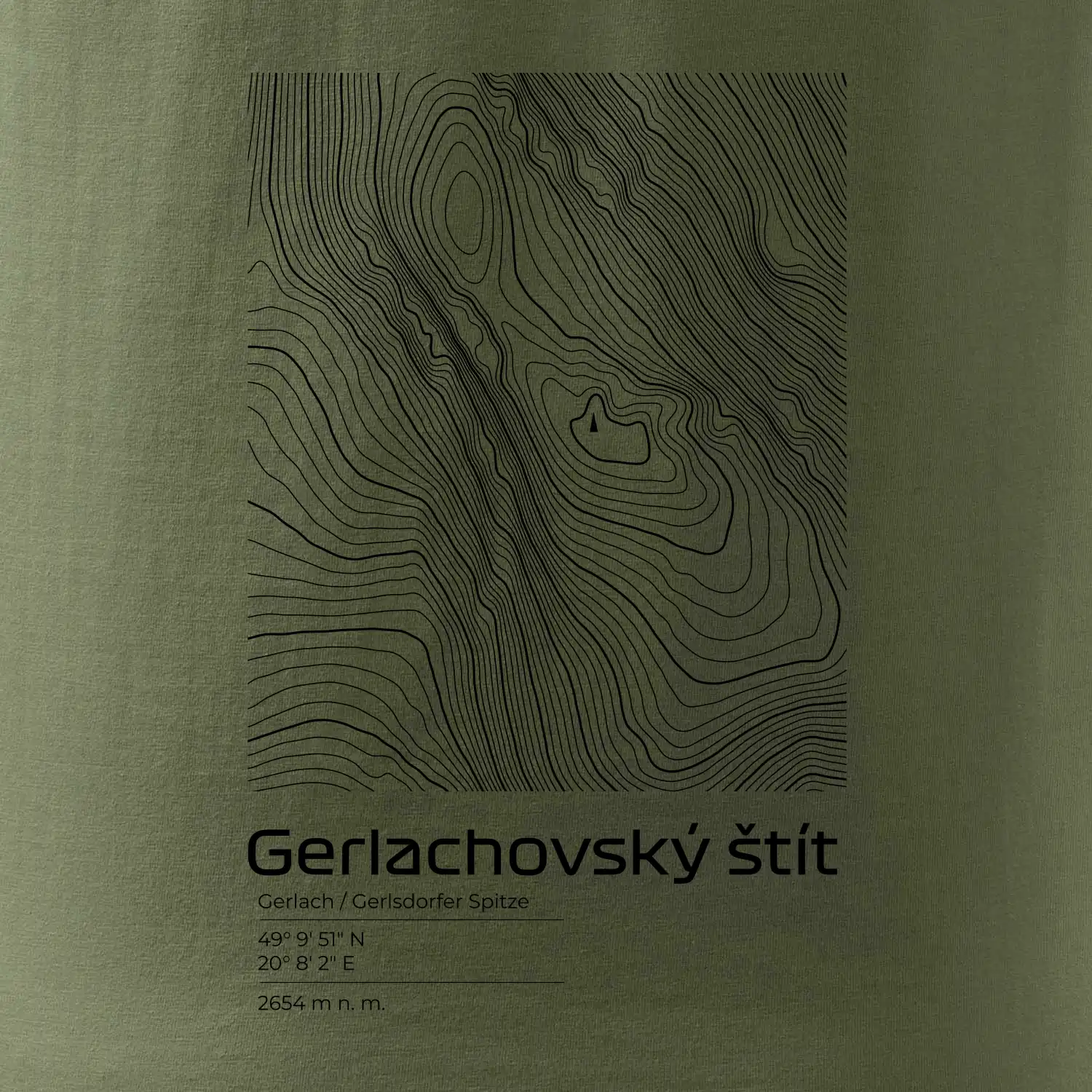 Gerlachovský štít - vrstevnice v obdélníku