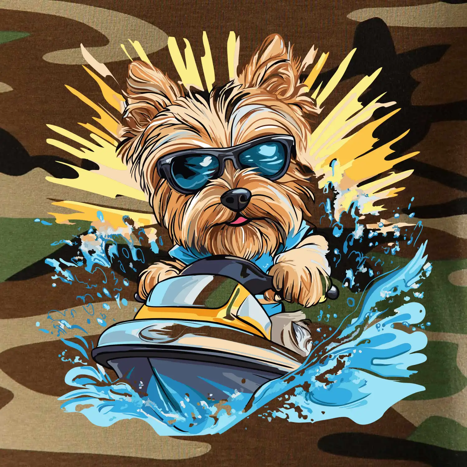 Yorkšírský teriér na vodním skútru