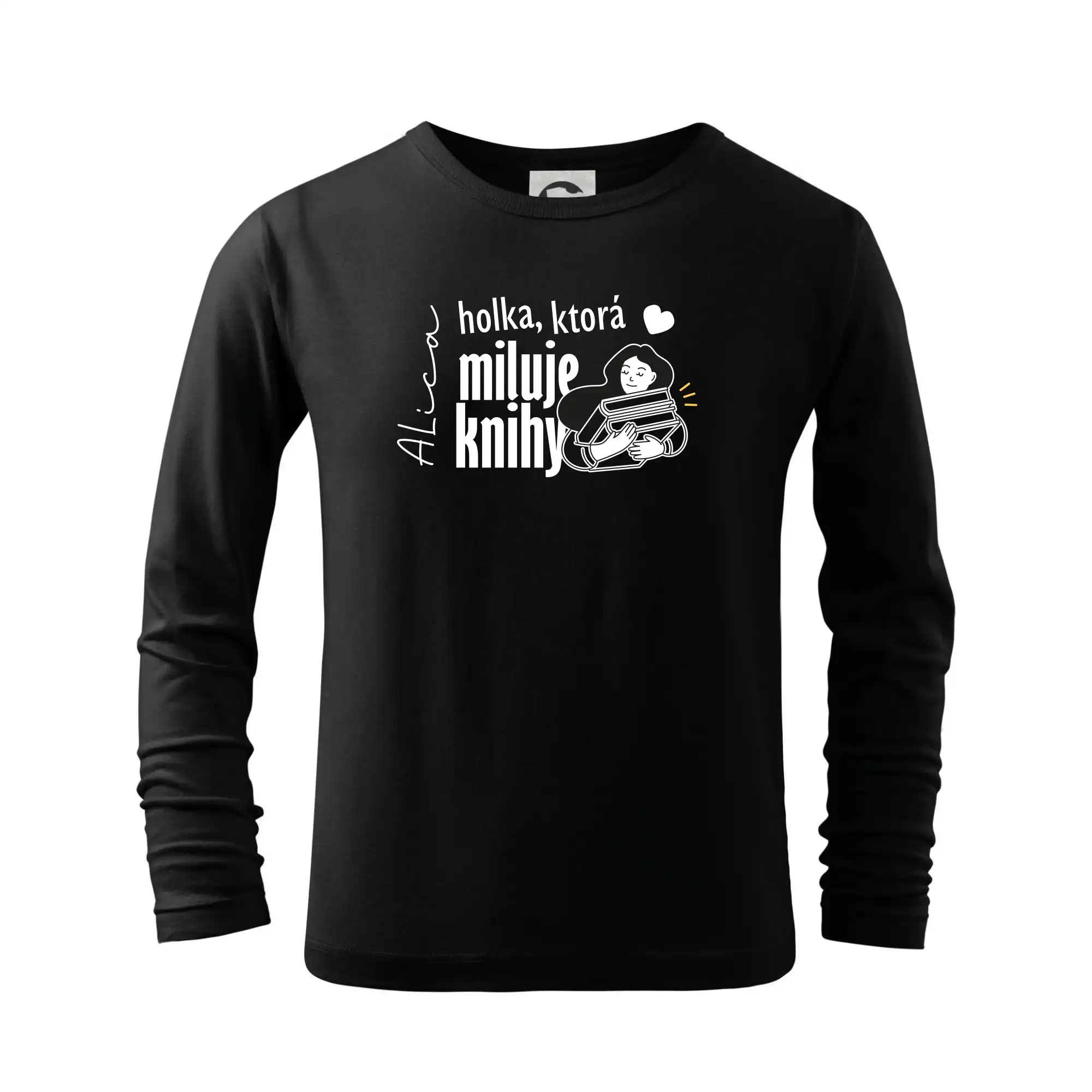 Tričká s motívom kníh pre milovníkov čítania a vône papiera - Čiernobiela holka, ktorá miluje knihy - holka - Vaše meno - Tričko detské Long Sleeve