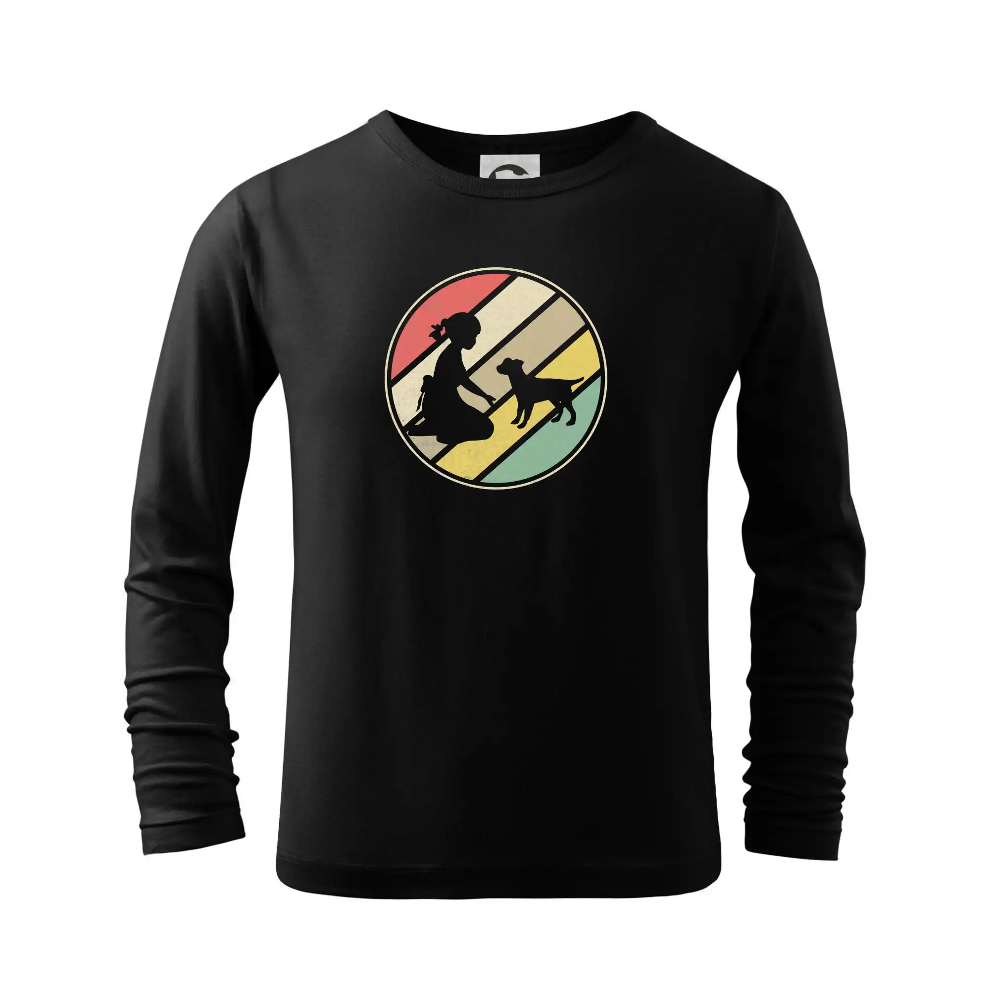 Ostatné psie plemená - Retro kruh - dievča a šteňa - Tričko detské Long Sleeve