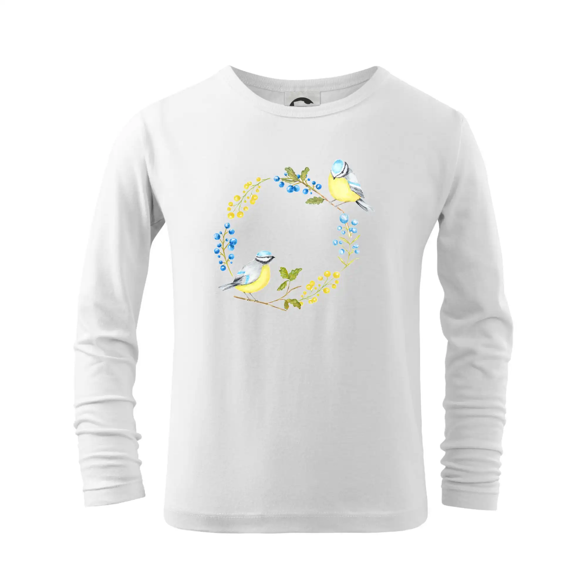 Tričko s motívmi vtákov - Sýkorky na kruhu z kvetov - Tričko detské Long Sleeve