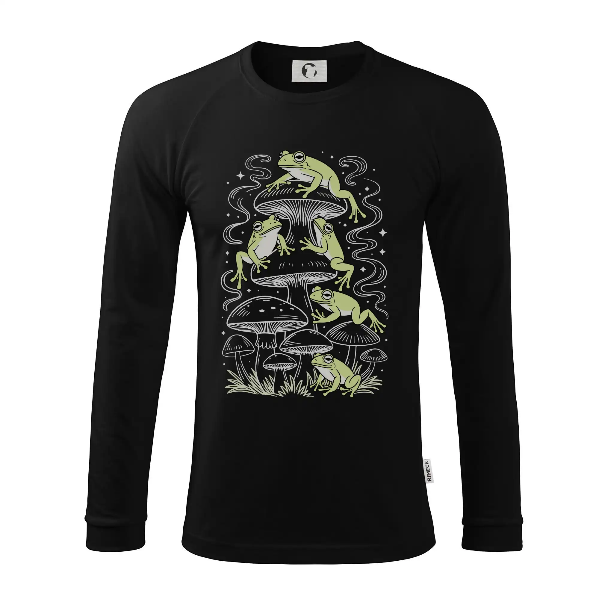 Goblincore frogs and various mushrooms