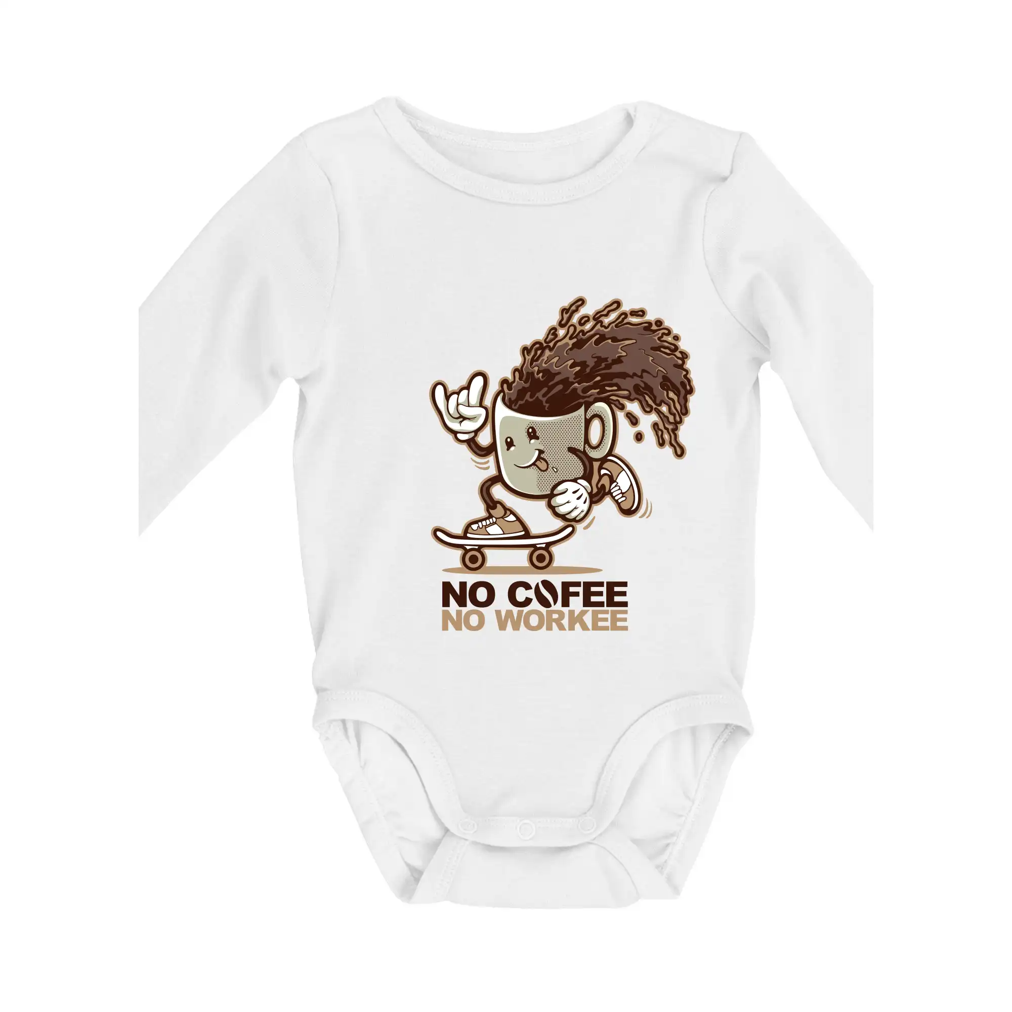 Motívy pre baristu a milovníkov kávy - No cofee no workee - Body dojčenské s dlhým rukávom