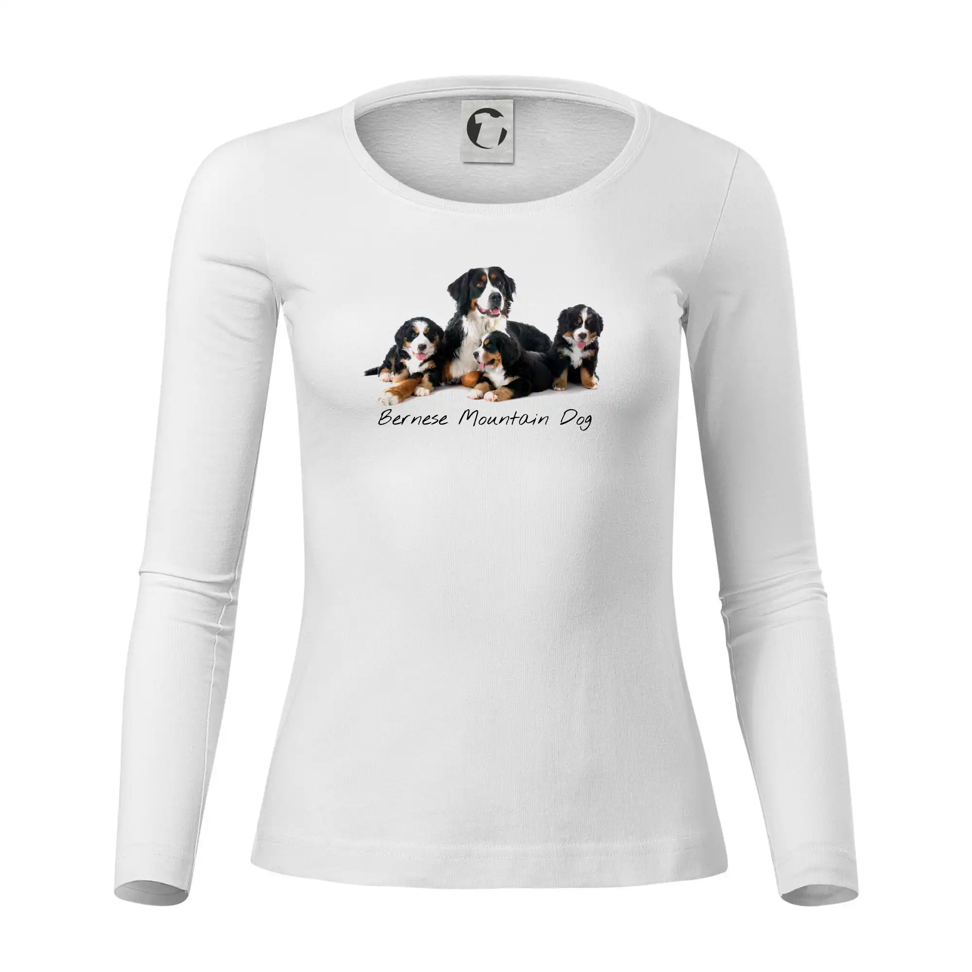 Bernský salašnícky pes na tričku - Bernese mountain dog celá rodina - Dámske tričko FIT-T LS - zužené
