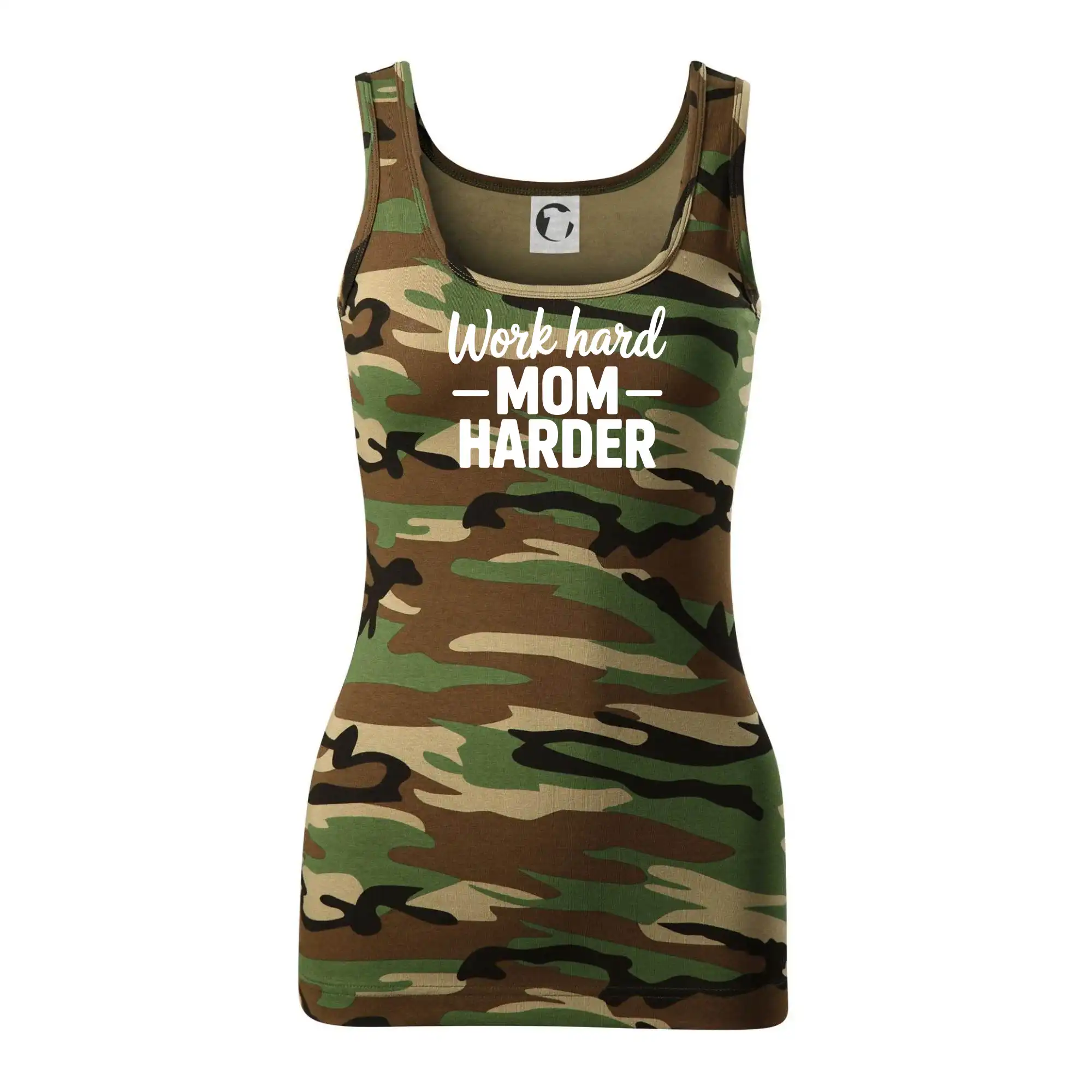 Tričká a mikiny pre mamičky - Work hard mom harder - Maskáčové tielko