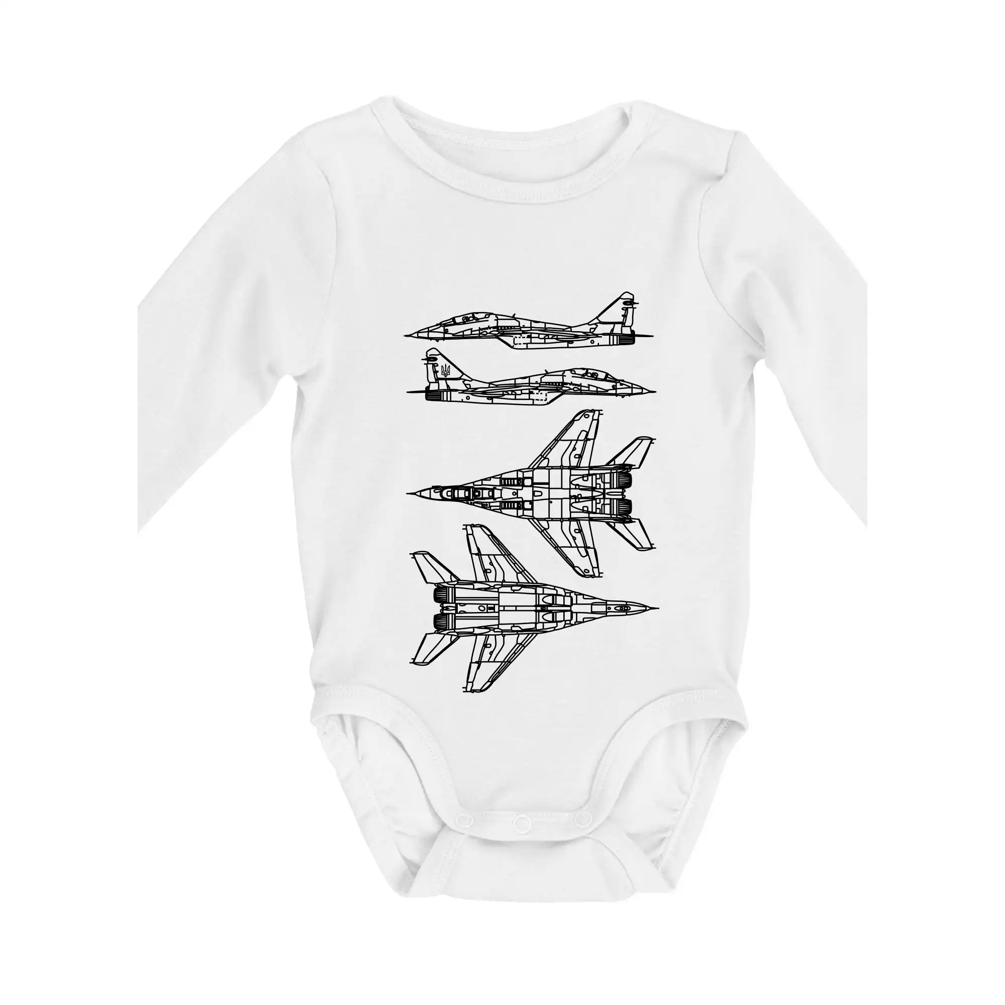 Tričká s vlajkou ukrajiny - Mig 29 Fulcrum - obrys - Body dojčenské s dlhým rukávom