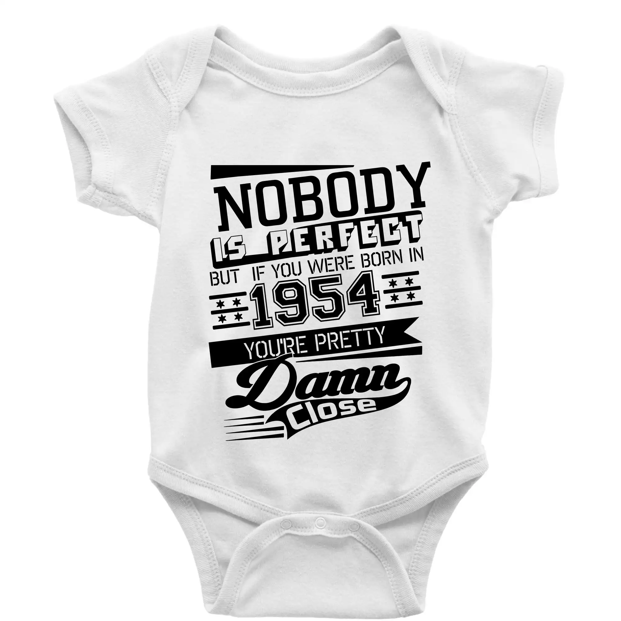 Trička s ročníkom 1954 - Nobody is perfect - 1954 - Body dojčenské s krátkym rukávom