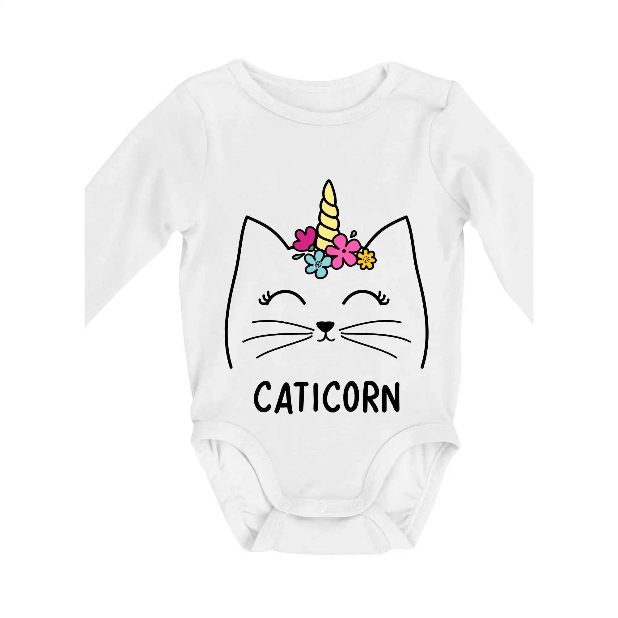 Tričká s jednorožcom - Caticorn - Body dojčenské s dlhým rukávom