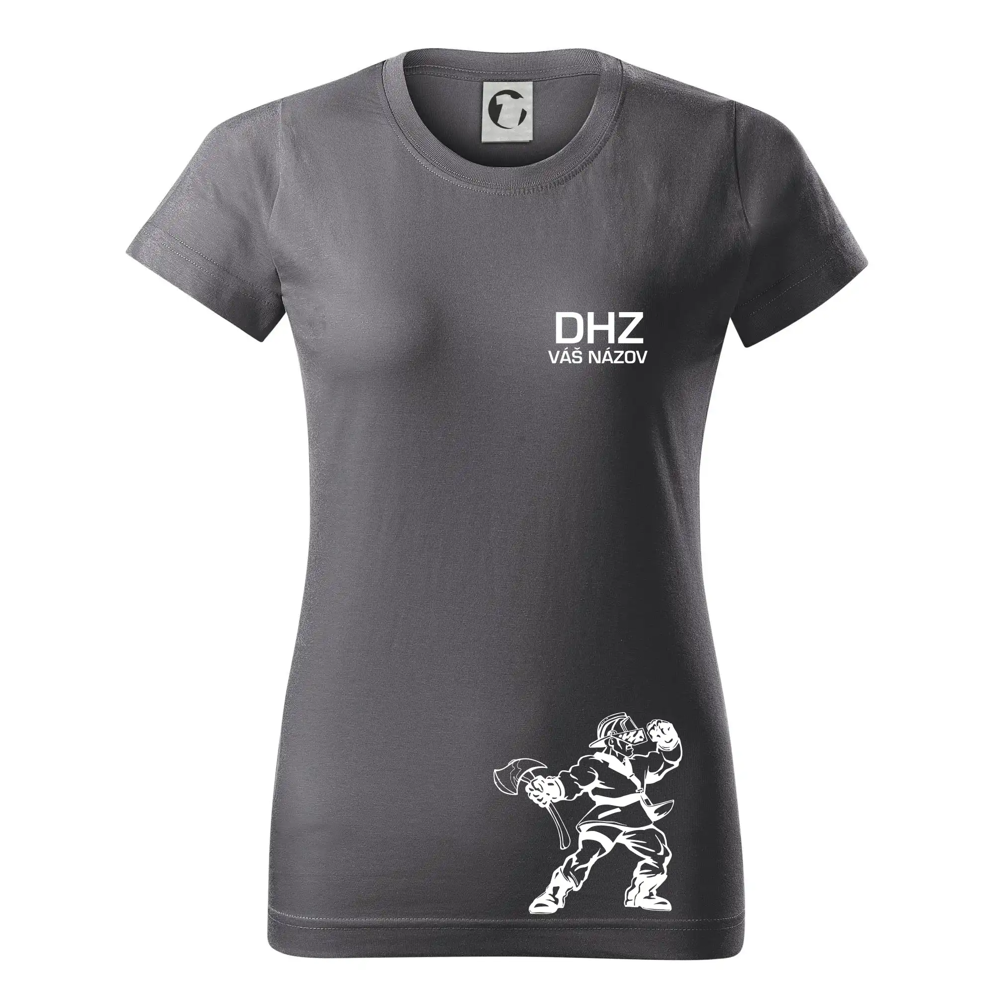 Originálne tričká pre hasičov - DHZ postava - vlastný názov - Dámske tričko basic - ľahko voľnejšie a dlhšie