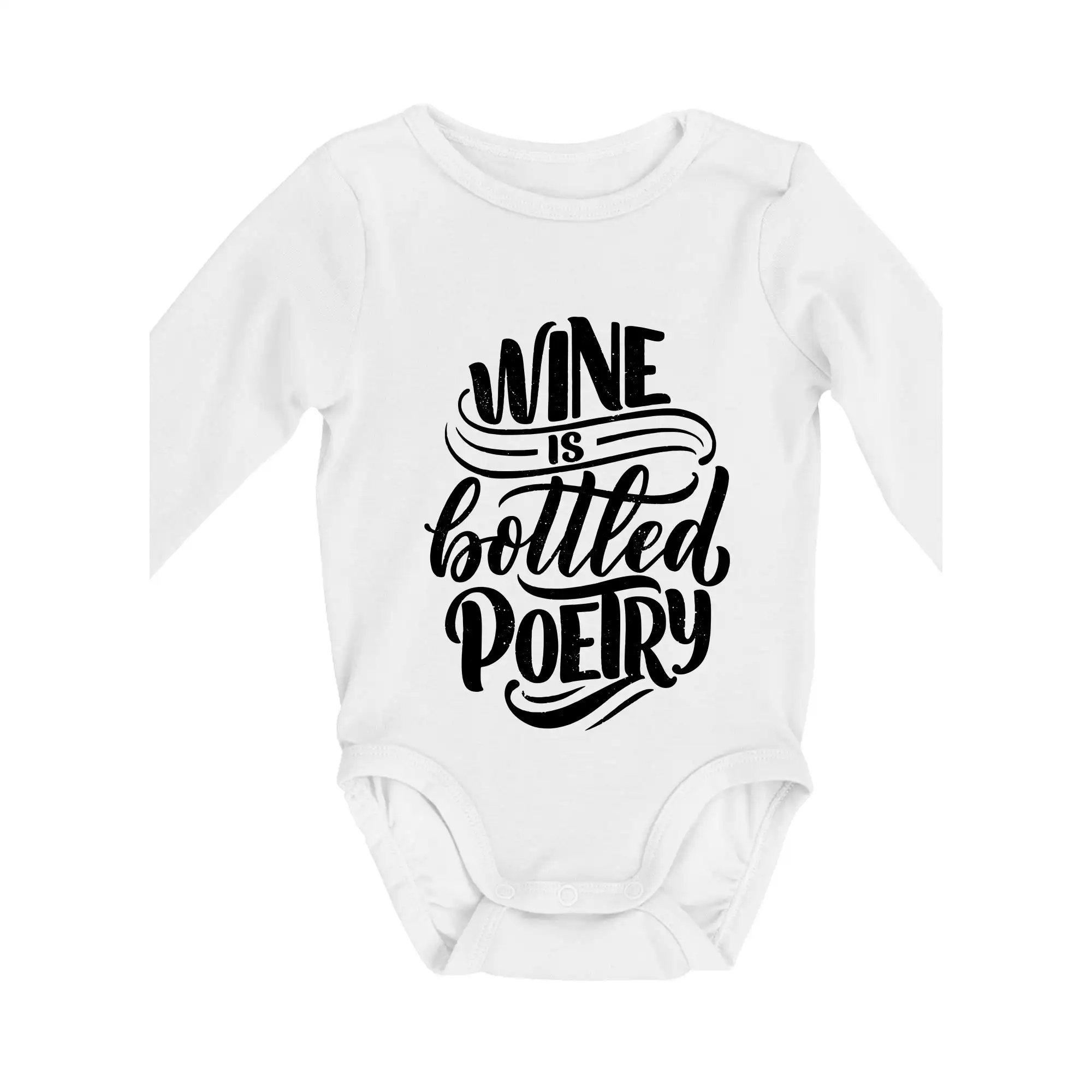 Vtipná tričká s tematikou vína - Wine is bottled poetry - Body dojčenské s dlhým rukávom