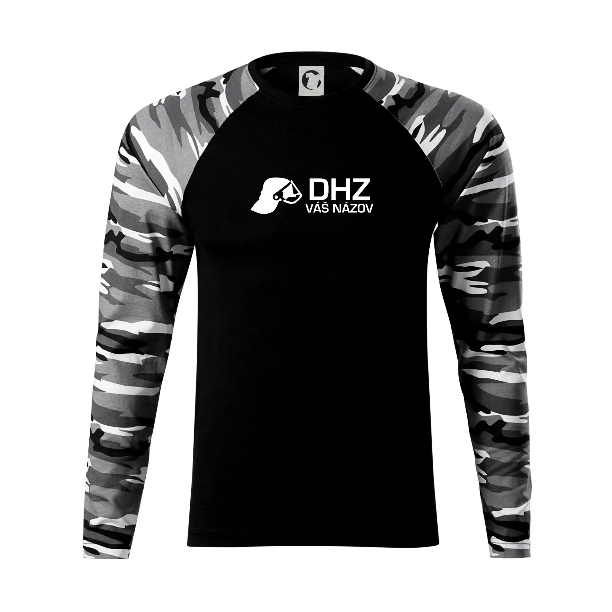 Originálne tričká pre hasičov - DHZ Helma - vlastný nápis - Camouflage LS