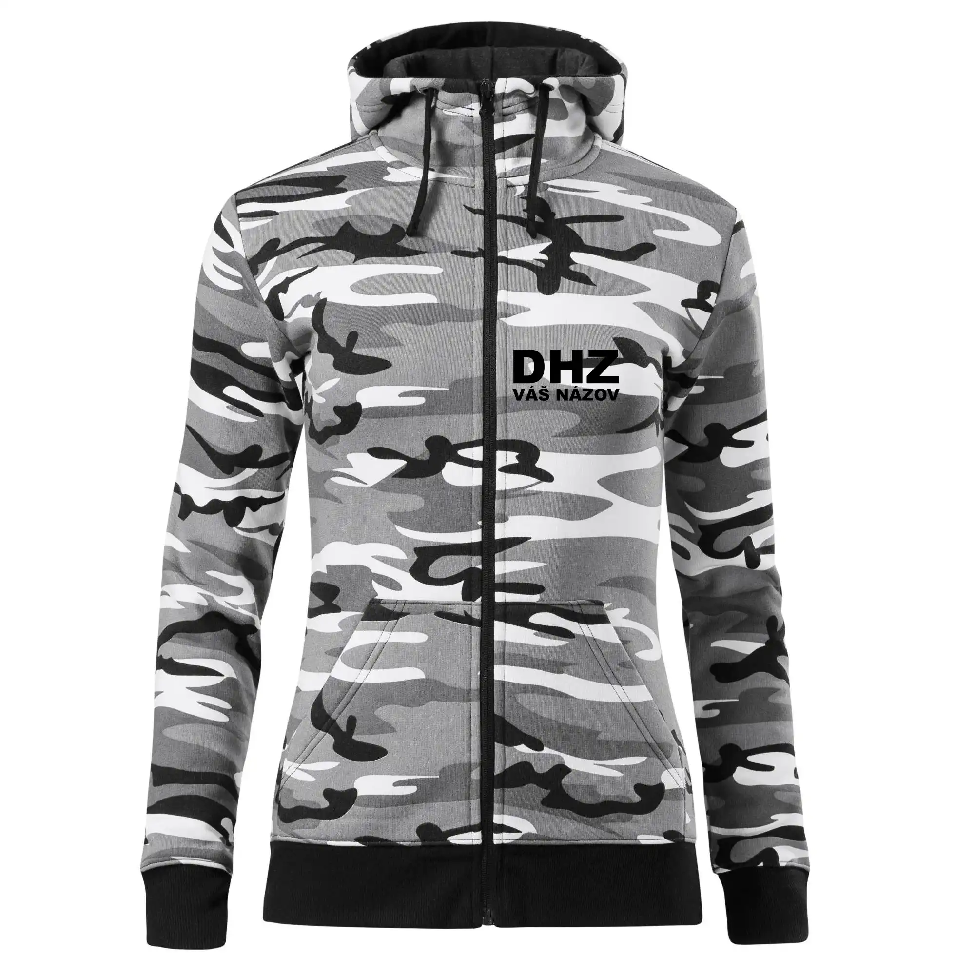 Originálne tričká pre hasičov - DHZ nápis (názov zboru - vlastný nápis) - Mikina dámska trendy zipper s kapucňou