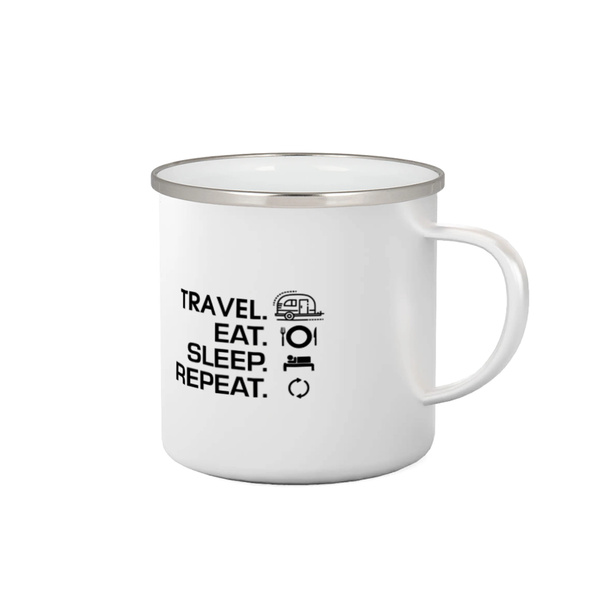 Trička na kempovanie - Eat sleep travel - Malý príves - Plecháčik
