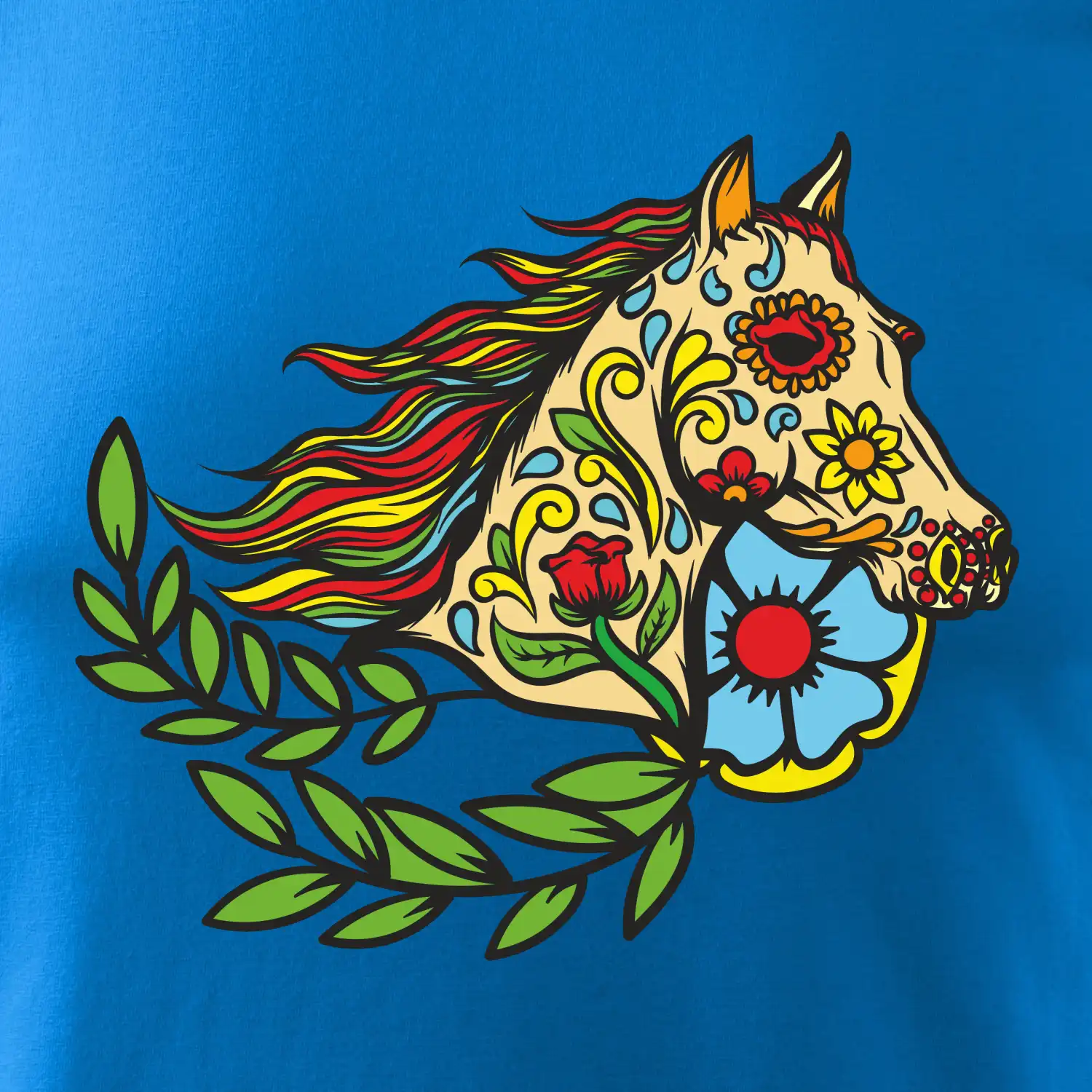 Kůň barevný s listy