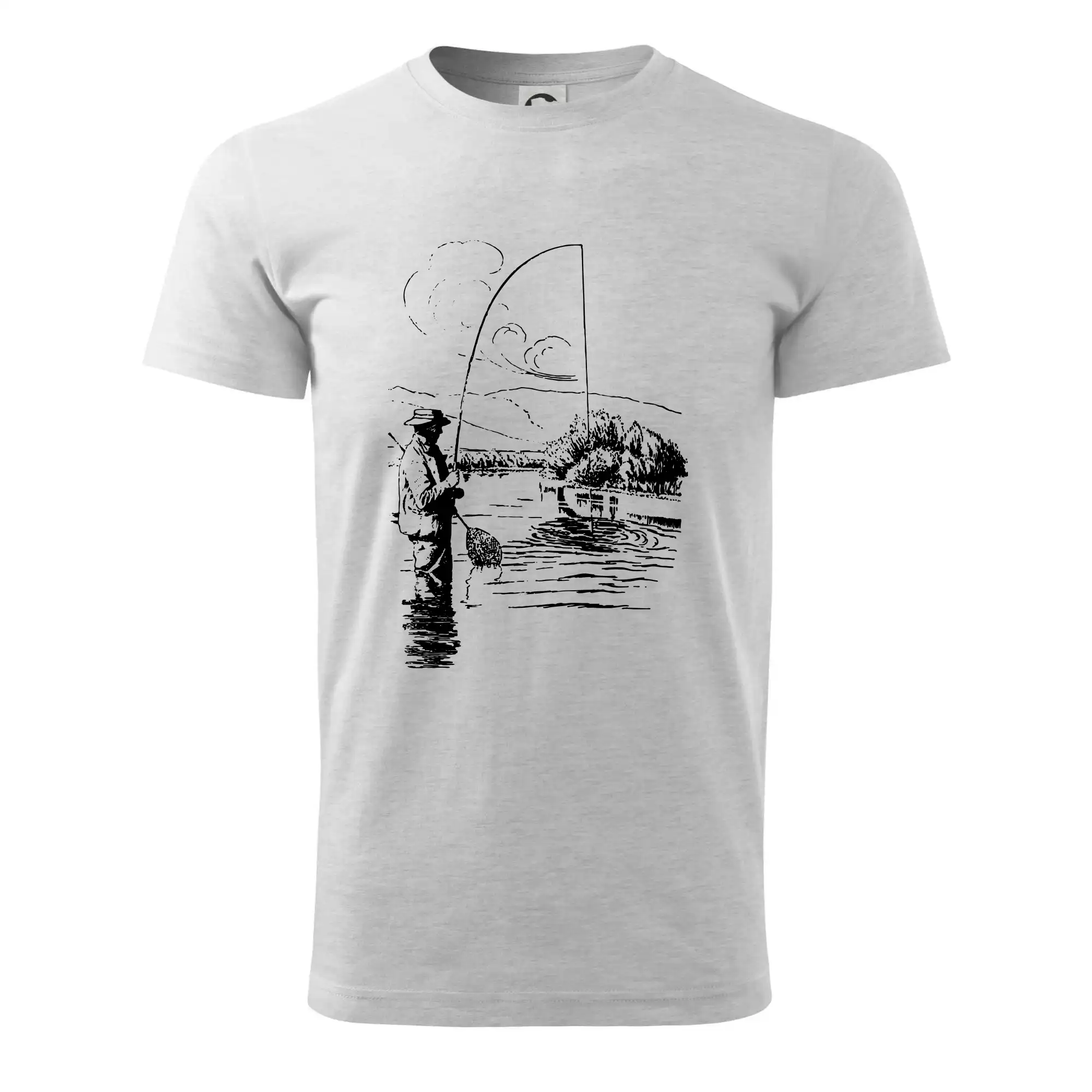 Kreslený rybář s podběrákem