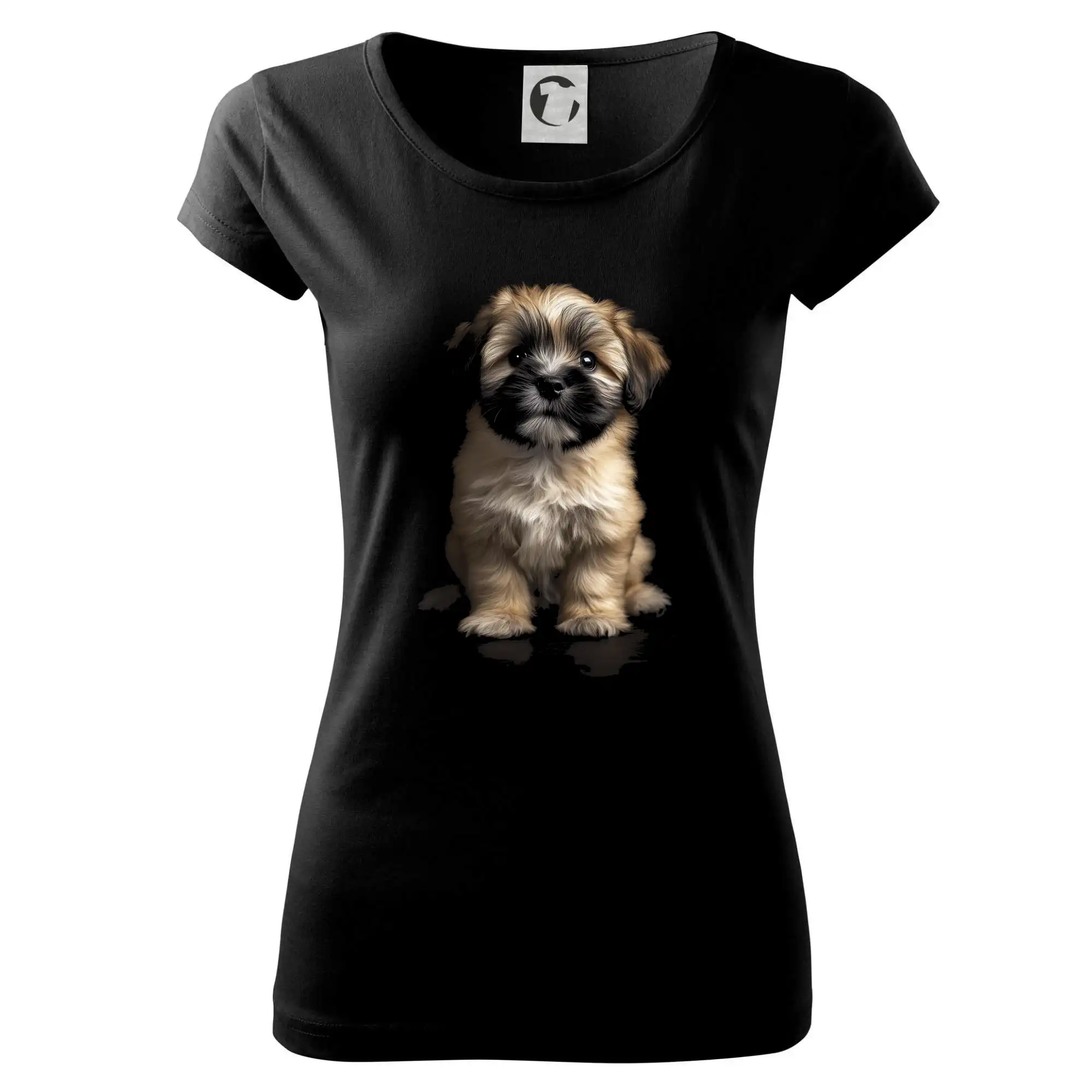 Ostatné psie plemená - Lhasa Apso šteňa čierna fotka - Dámske tričko Pure