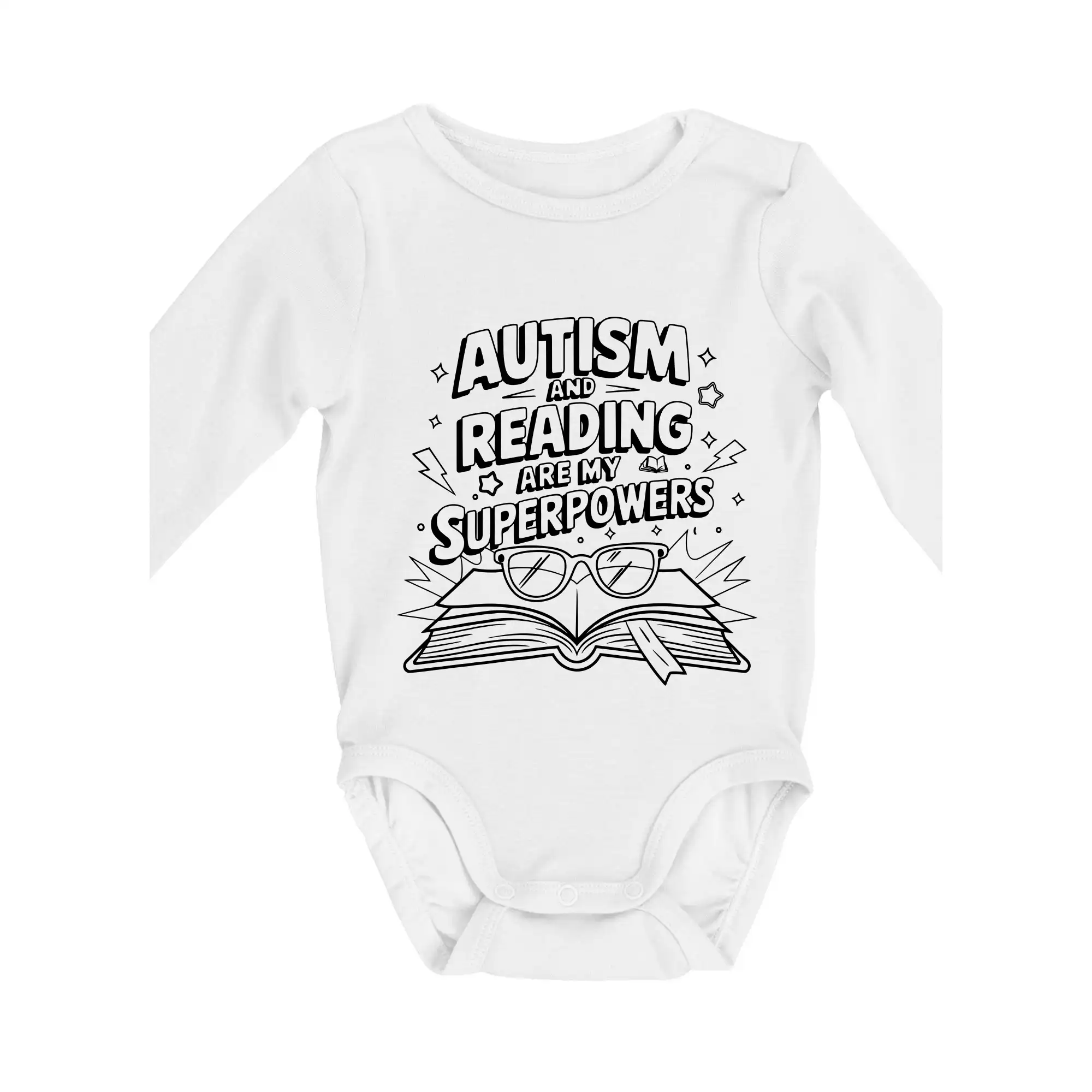 Tričká a mikiny pre autistov - Autism and reading are my superpowers - Body dojčenské s dlhým rukávom