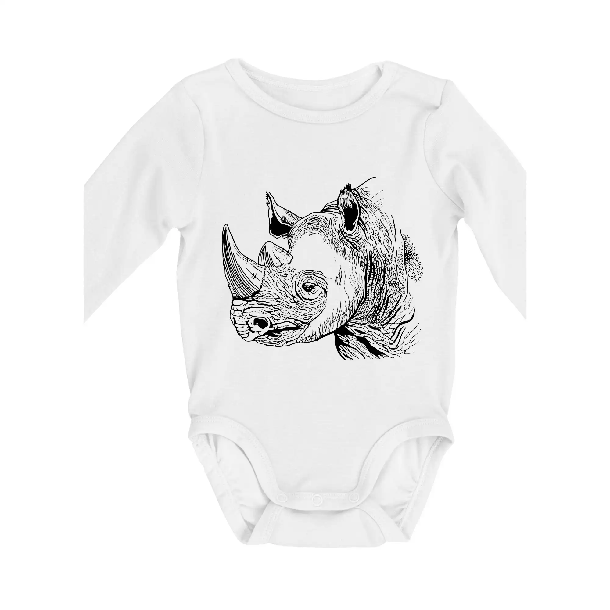 Tričká so zvieratami - Nosorožec čiernobiely (Pecka design) - Body dojčenské s dlhým rukávom