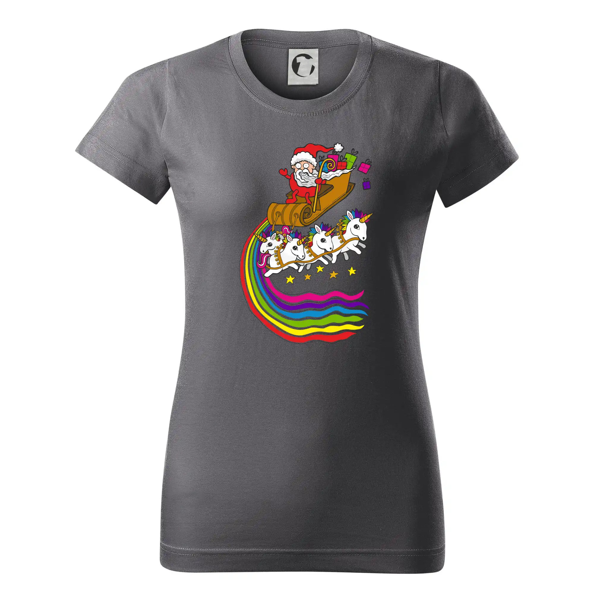 Tričká s jednorožcom - Santa a jednorožce (Pecka design) - Dámske tričko basic - ľahko voľnejšie a dlhšie