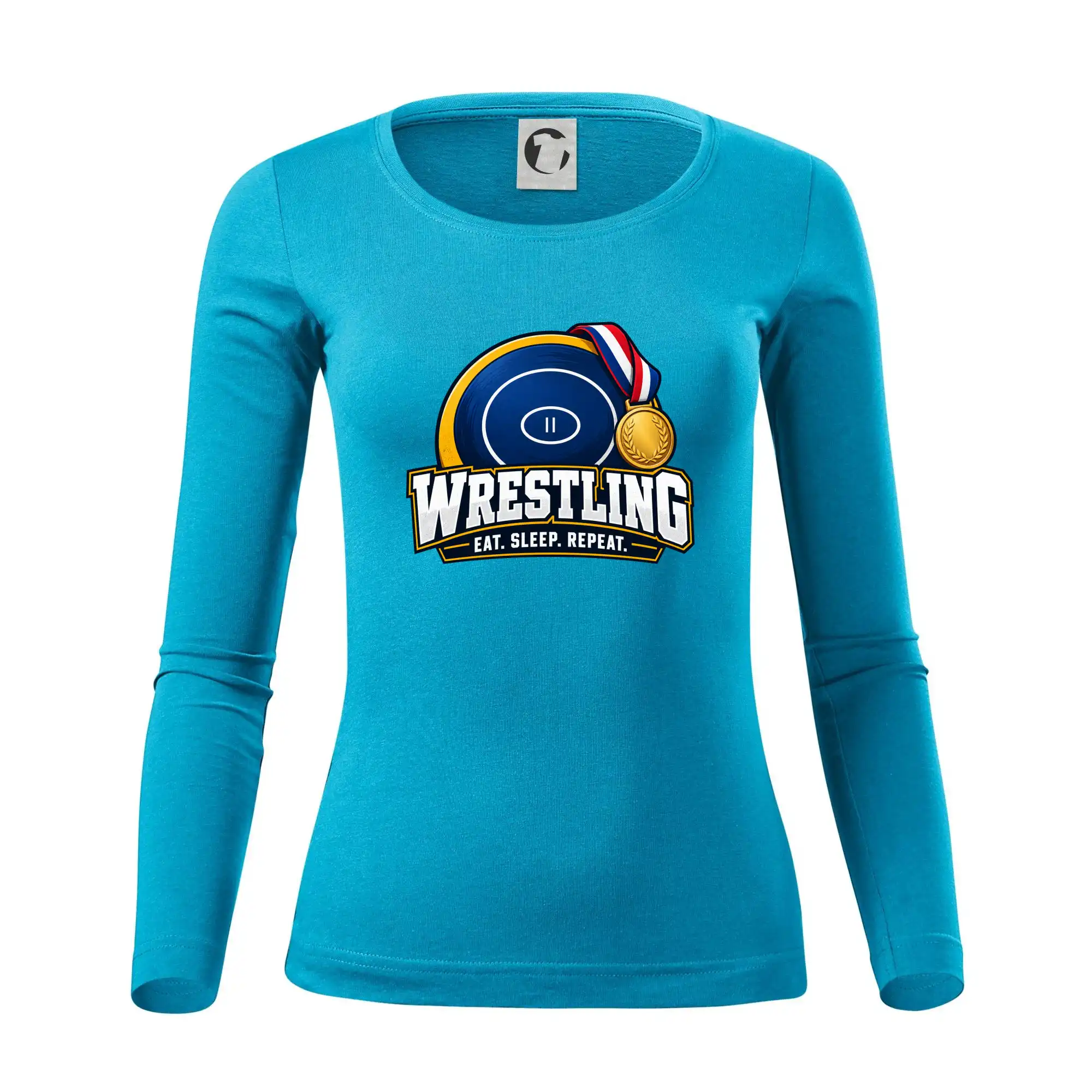 Zápasnická žíněnka se zlatou medailí eat sleep wrestling  repeat